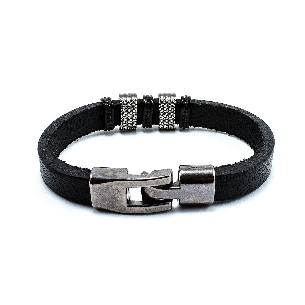 Bratara barbati din piele naturală cu accesorii din metal comun