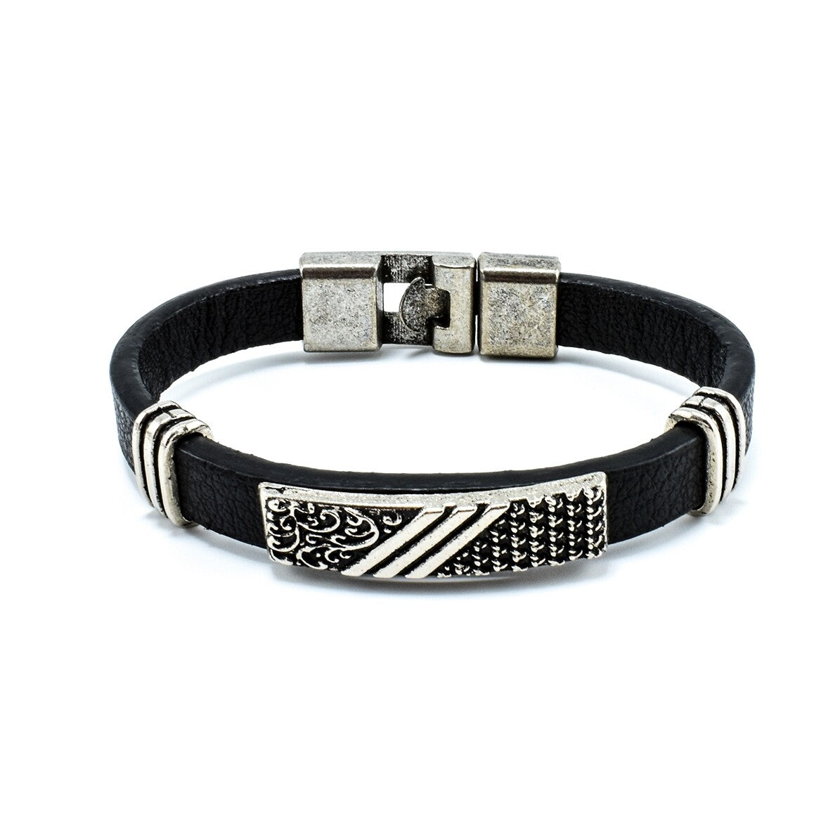 Bratara barbati vintage din piele naturala cu inserții metalice