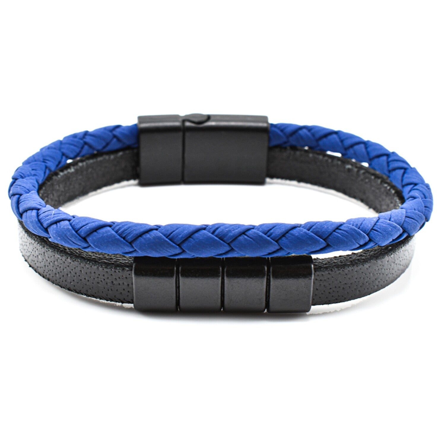 Bratara barbati dublă din piele cu inserții metalice