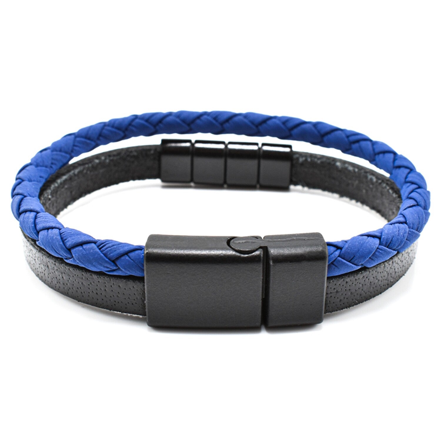 Bratara barbati dublă din piele cu inserții metalice