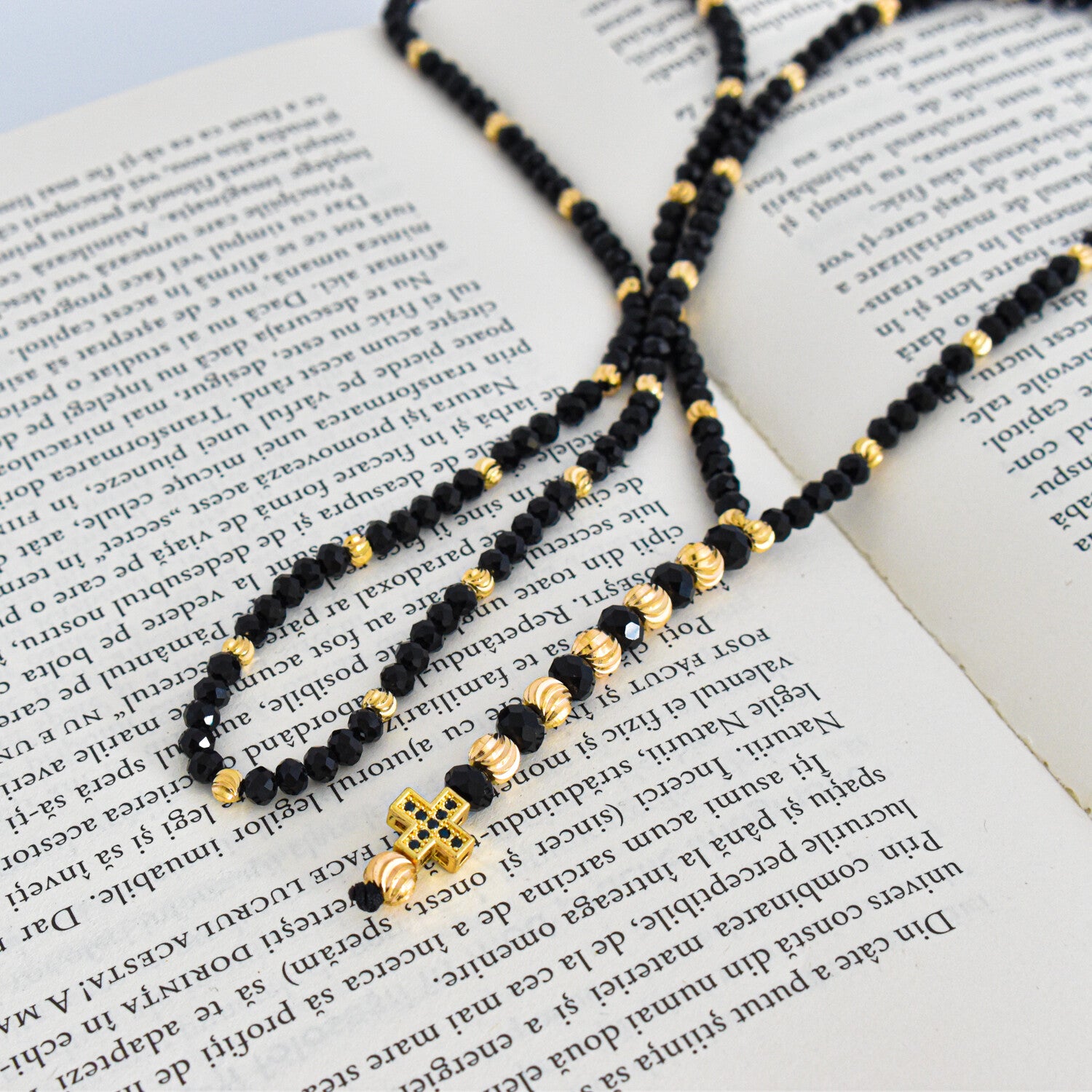 Colier bărbați tip rozariu cu bile fațetate