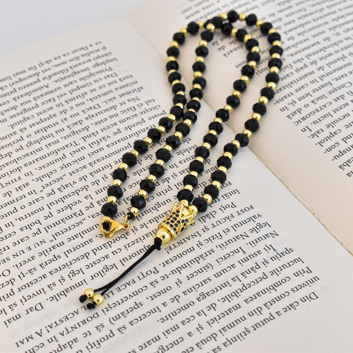 Colier bărbați tip rozariu cu bile fațetate