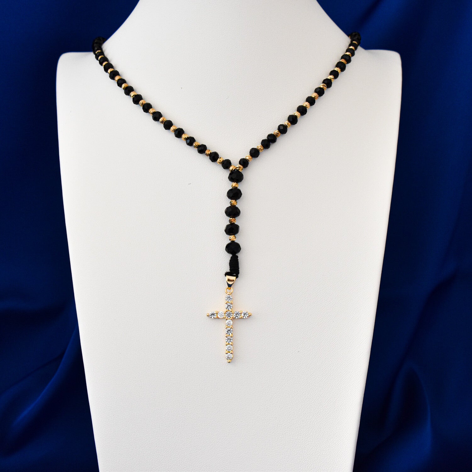 Colier bărbați tip rozariu cu bile fațetate, pandantiv cruce