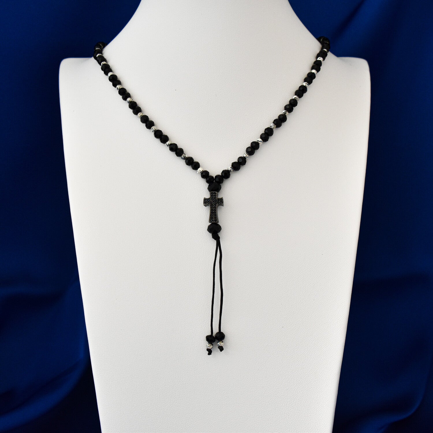 Colier bărbați tip rozariu cu bile fațetate, pandantiv cruce