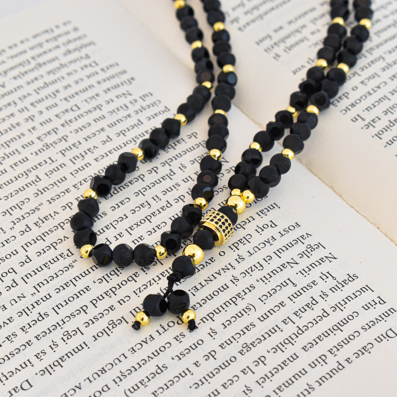 Colier bărbați tip rozariu cu bile fațetate