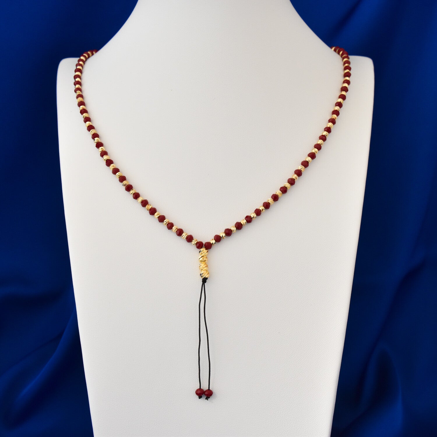 Colier bărbați tip rozariu cu bile roșii fațetate