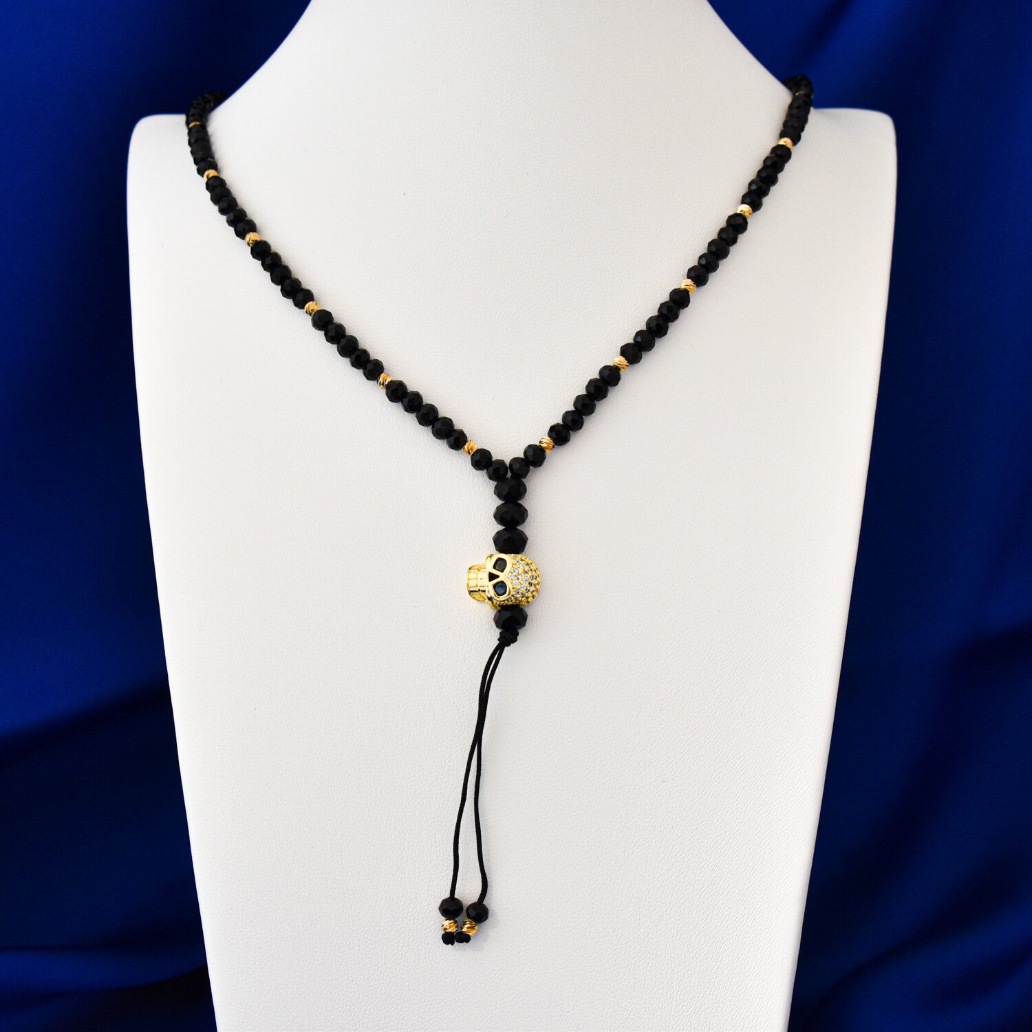 Colier bărbați tip rozariu cu bile fațetate, accesoriu în formă de craniu