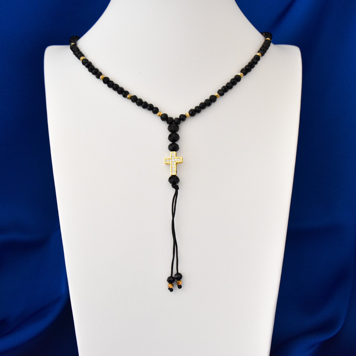 Colier bărbați tip rozariu cu bile fațetate, pandantiv cruce