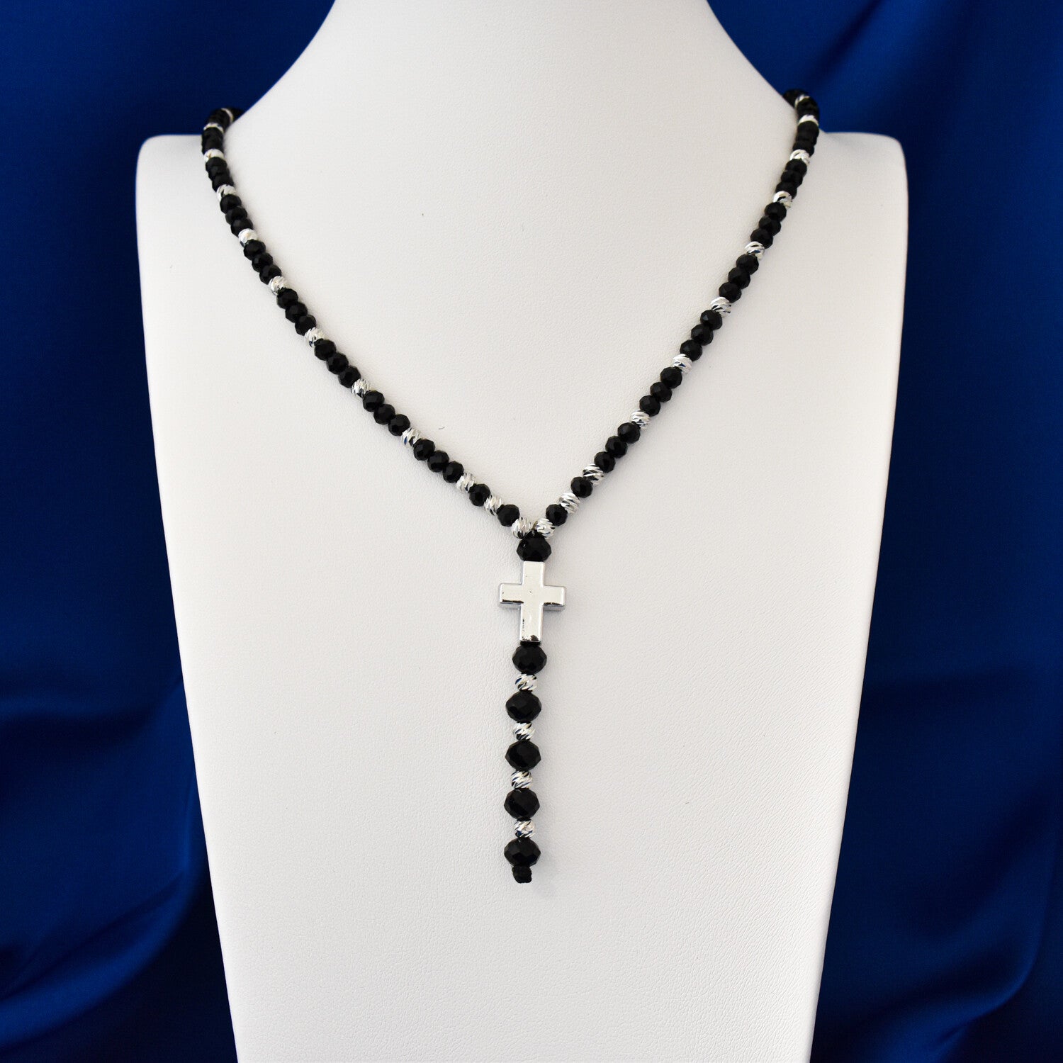 Colier bărbați tip rozariu cu bile fațetate, argintiu