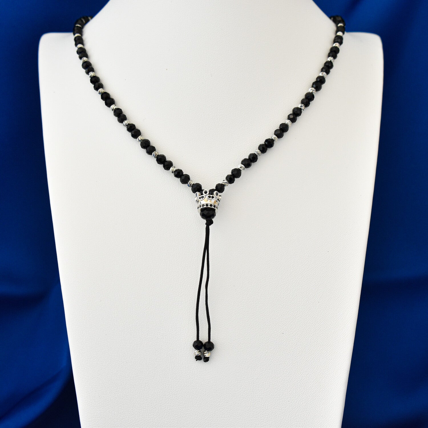Colier bărbați tip rozariu cu bile fațetate, accesoriu coroană