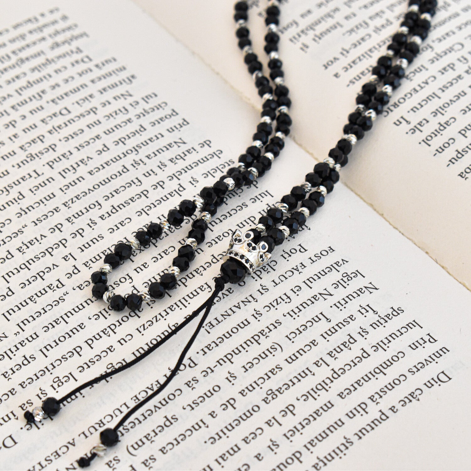 Colier bărbați tip rozariu cu bile fațetate, accesoriu coroană