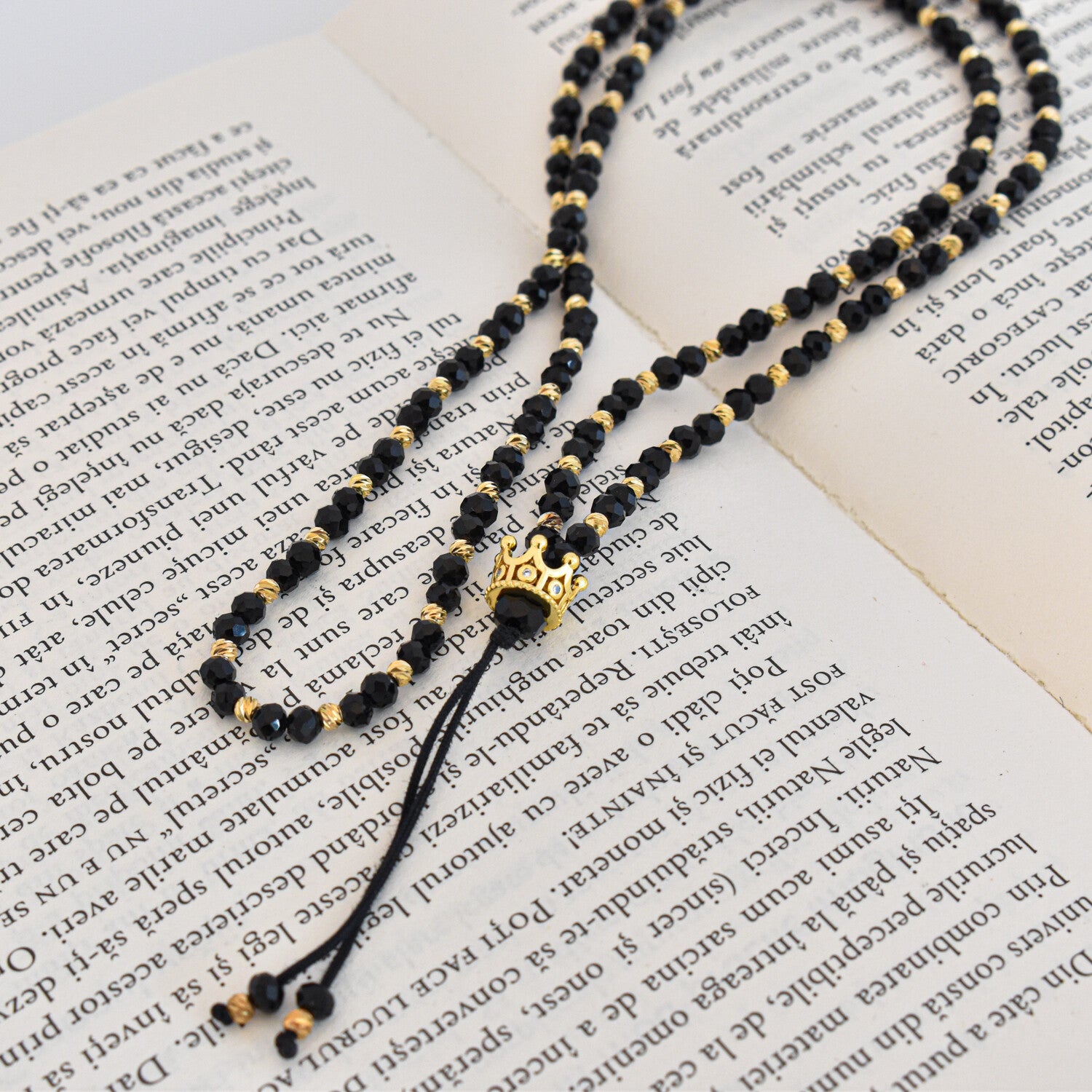 Colier bărbați tip rozariu cu bile fațetate, accesoriu coroană