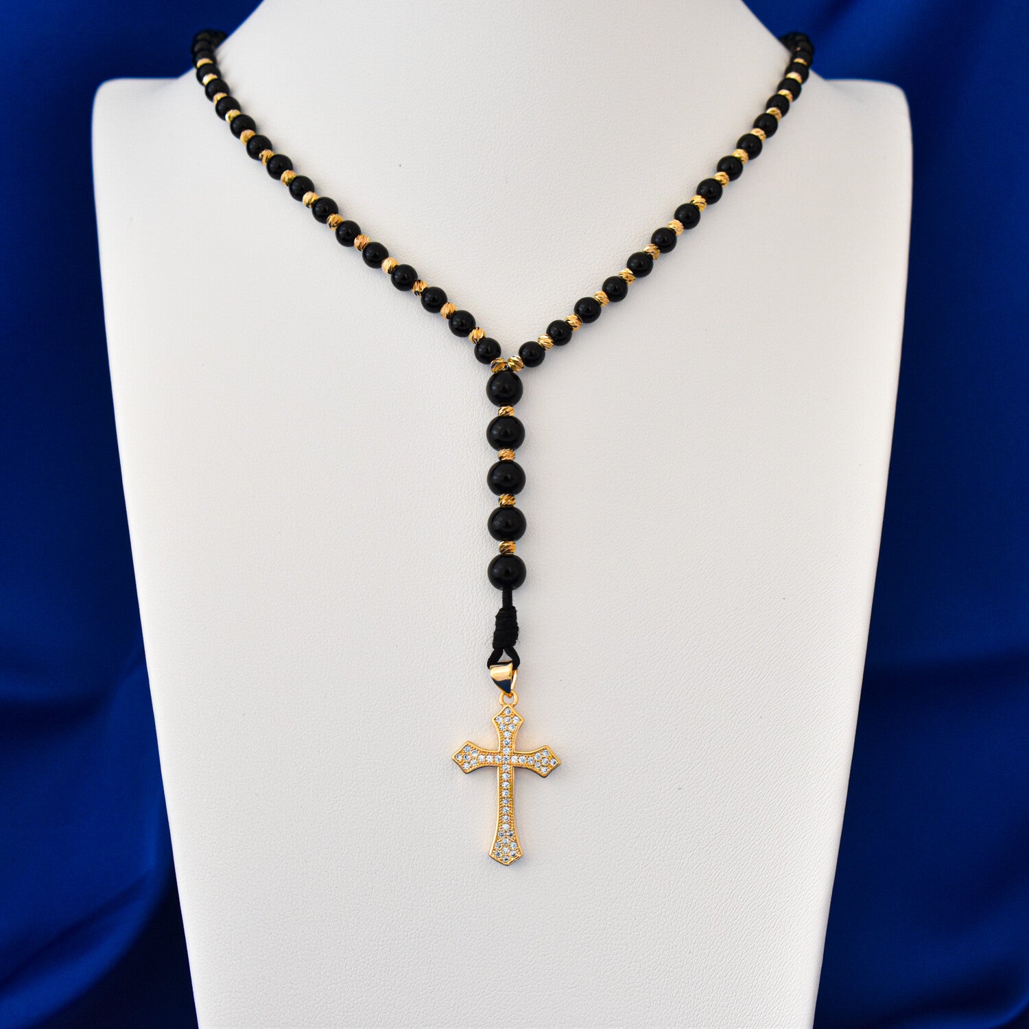 Colier bărbați tip rozariu, pandantiv în formă de cruce