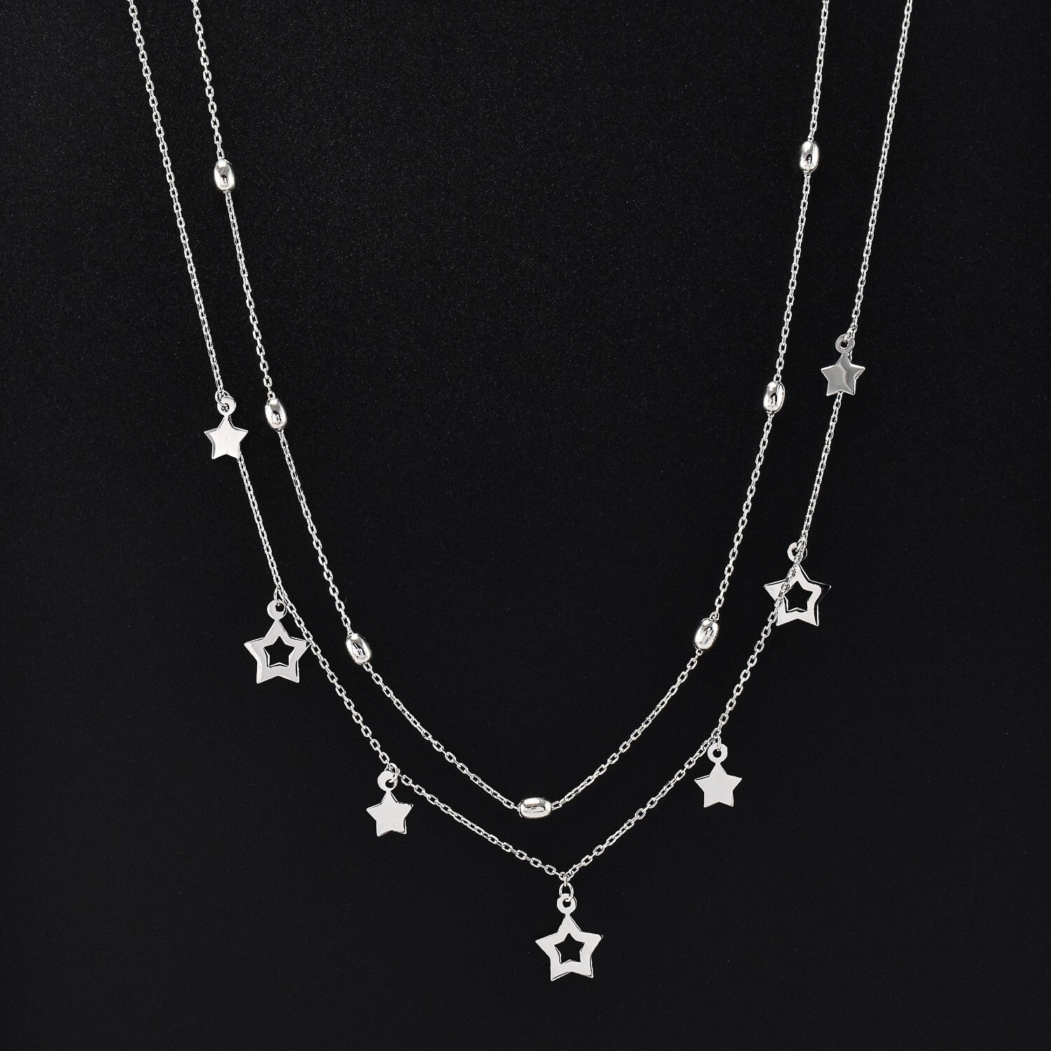 Lantisor dama dublu din argint cu accesorii in forma de stelute