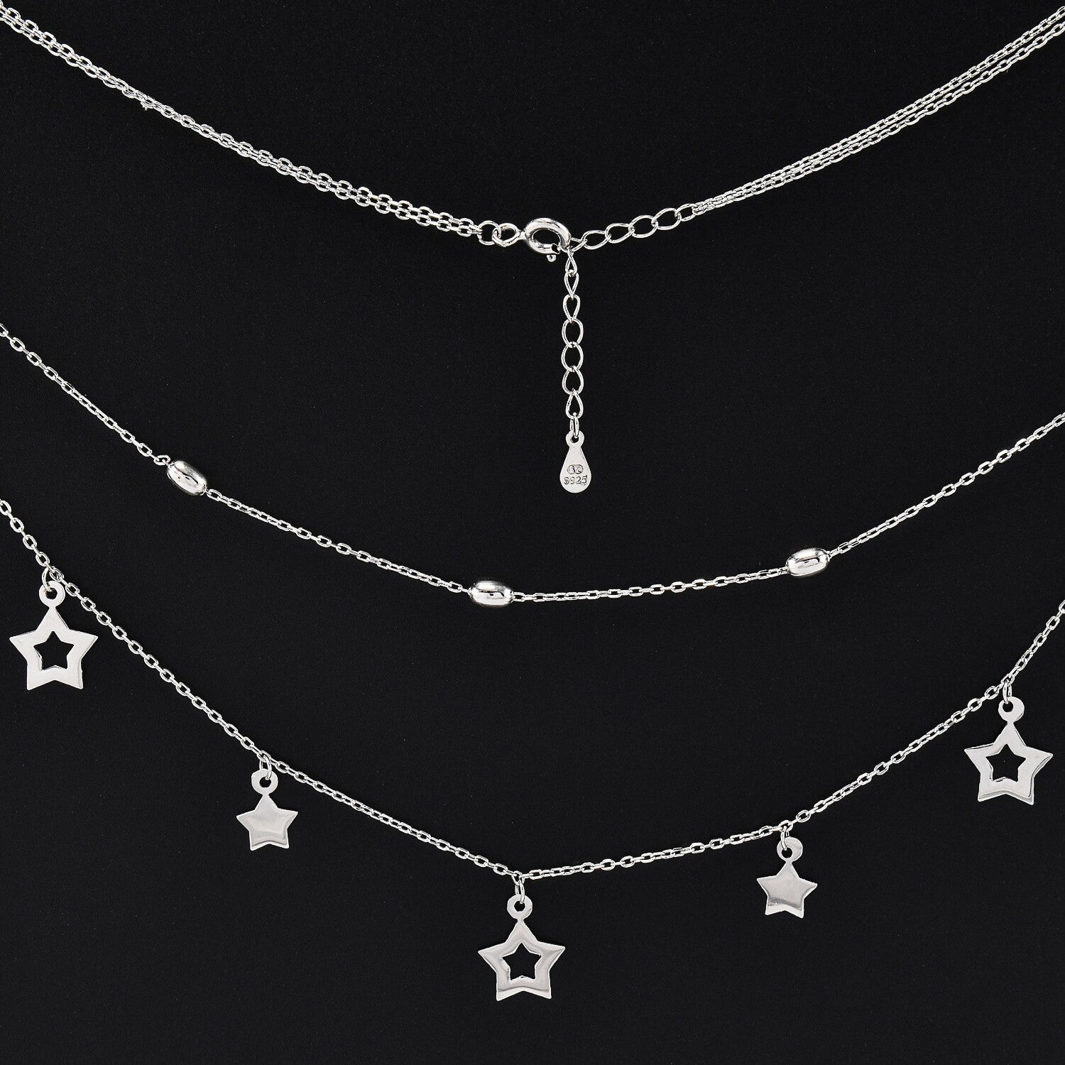 Lantisor dama dublu din argint cu accesorii in forma de stelute