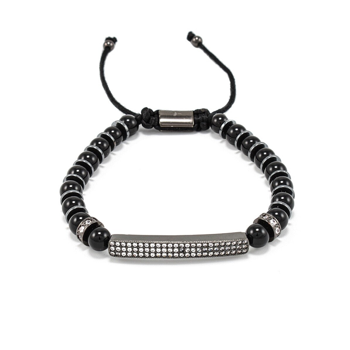 Bratara barbati din onix negru, hematit si accesorii cu cristale zirconia