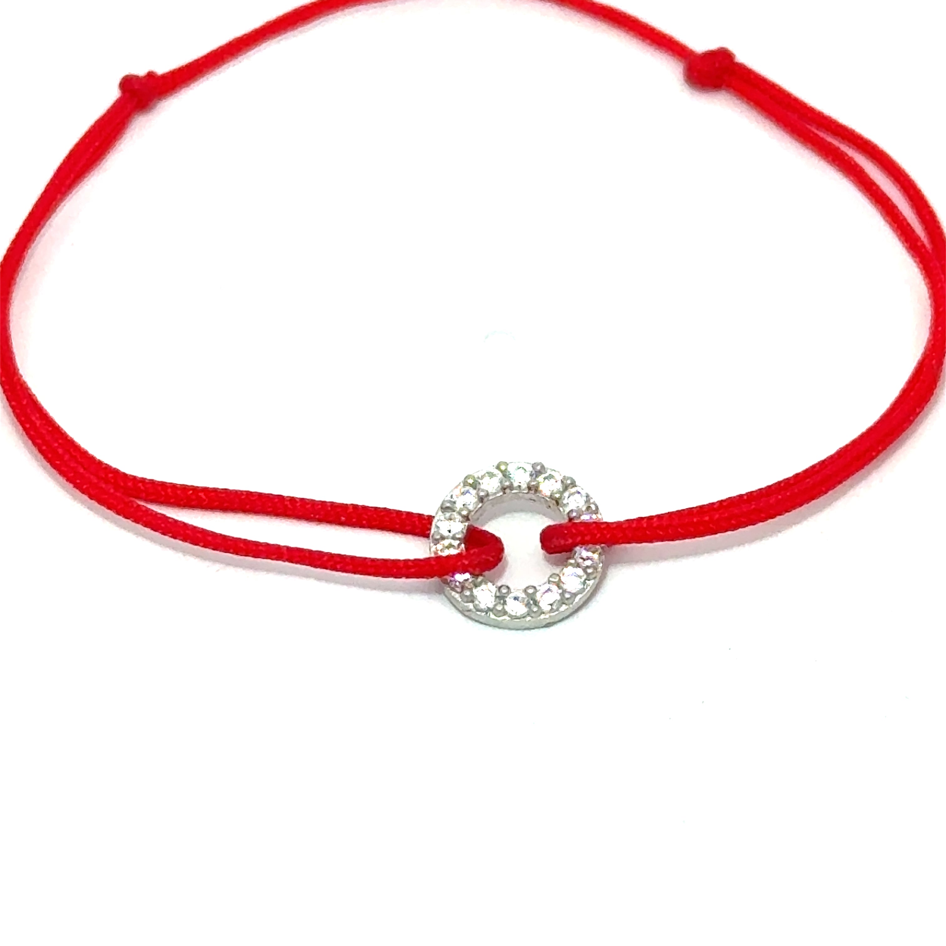 Brățară copii Cerc, argint + zirconia+sfoară roșie