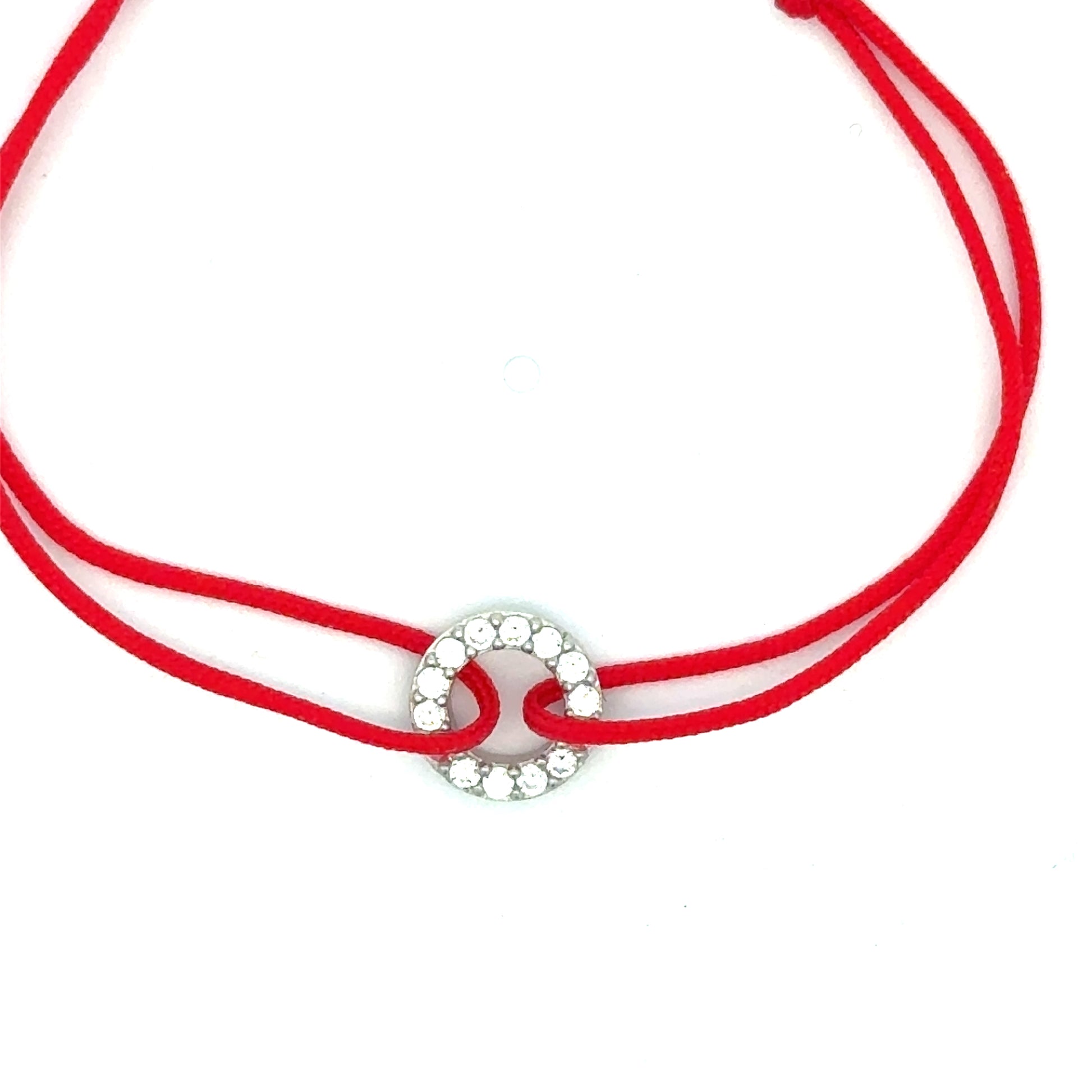 Brățară copii Cerc, argint + zirconia+sfoară roșie