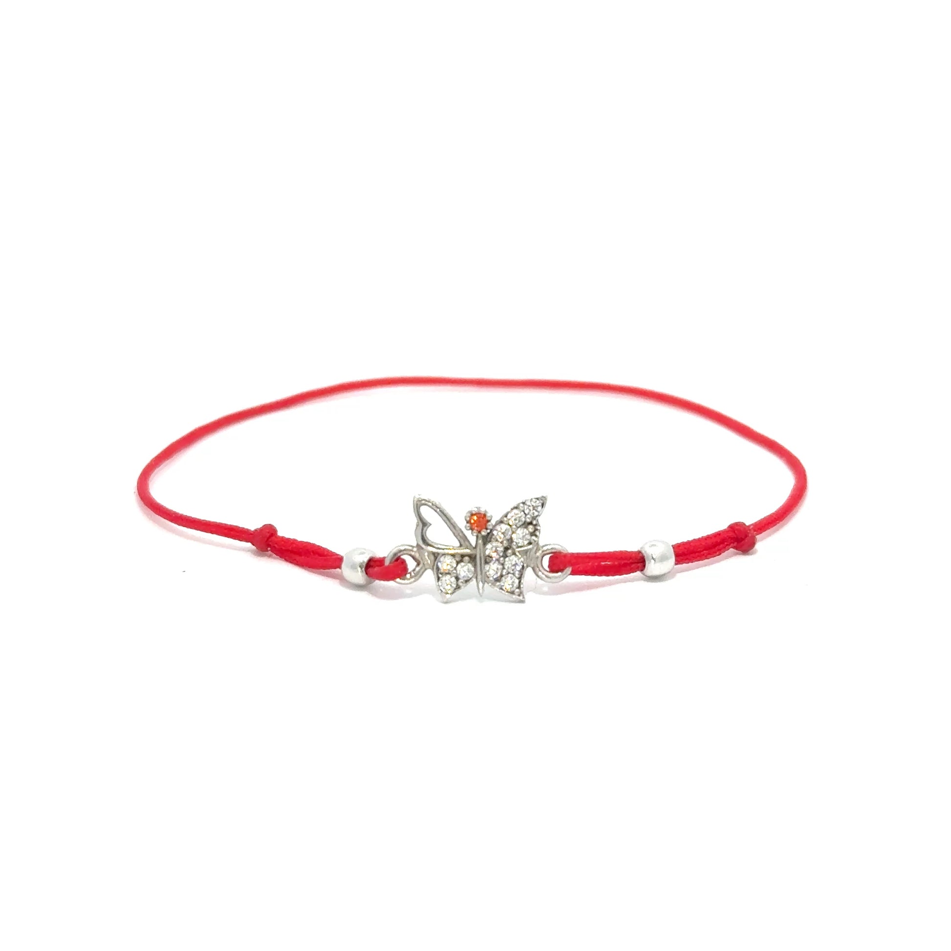 Brățară copii Fluture, argint + zirconia+sfoară roșie