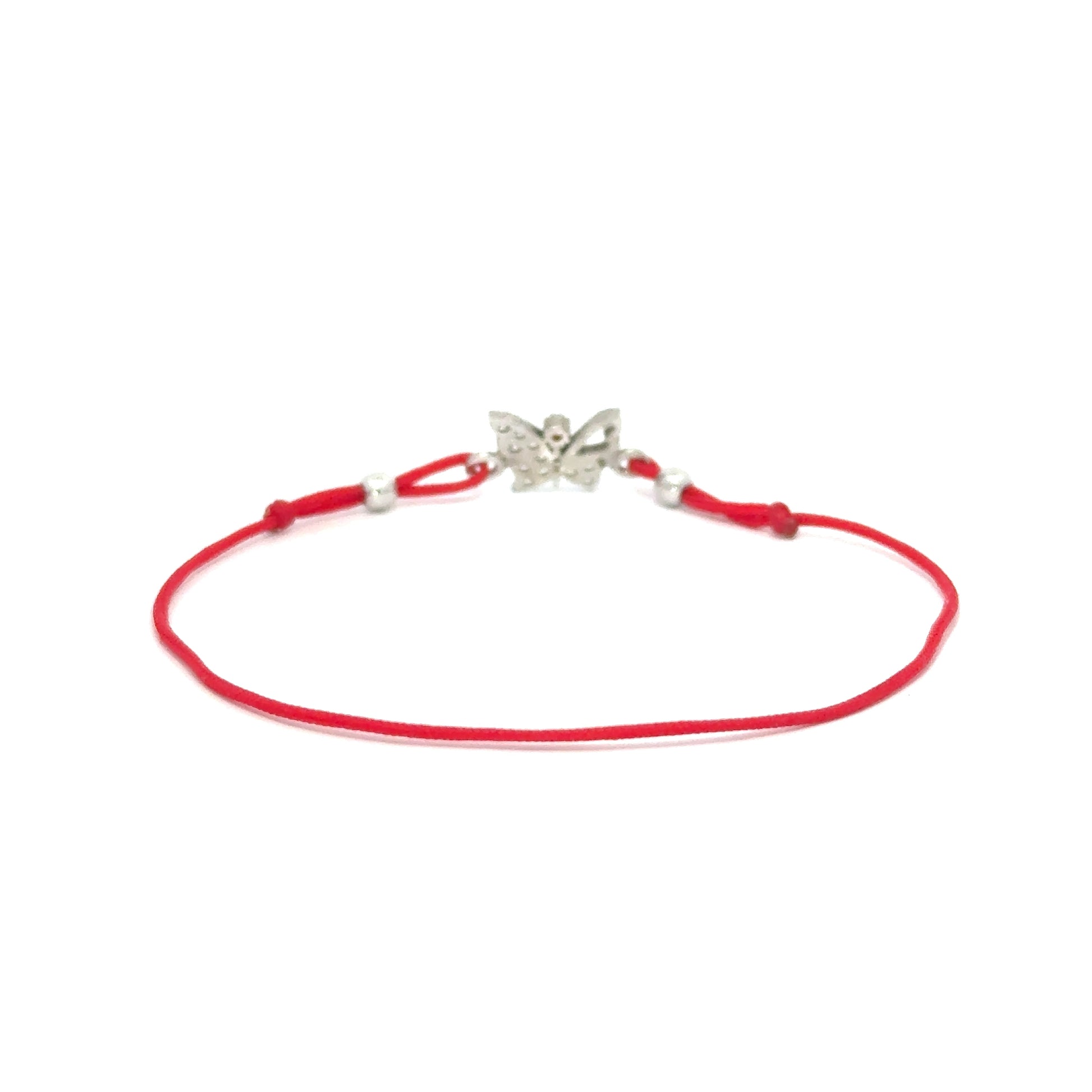 Brățară copii Fluture, argint + zirconia+sfoară roșie
