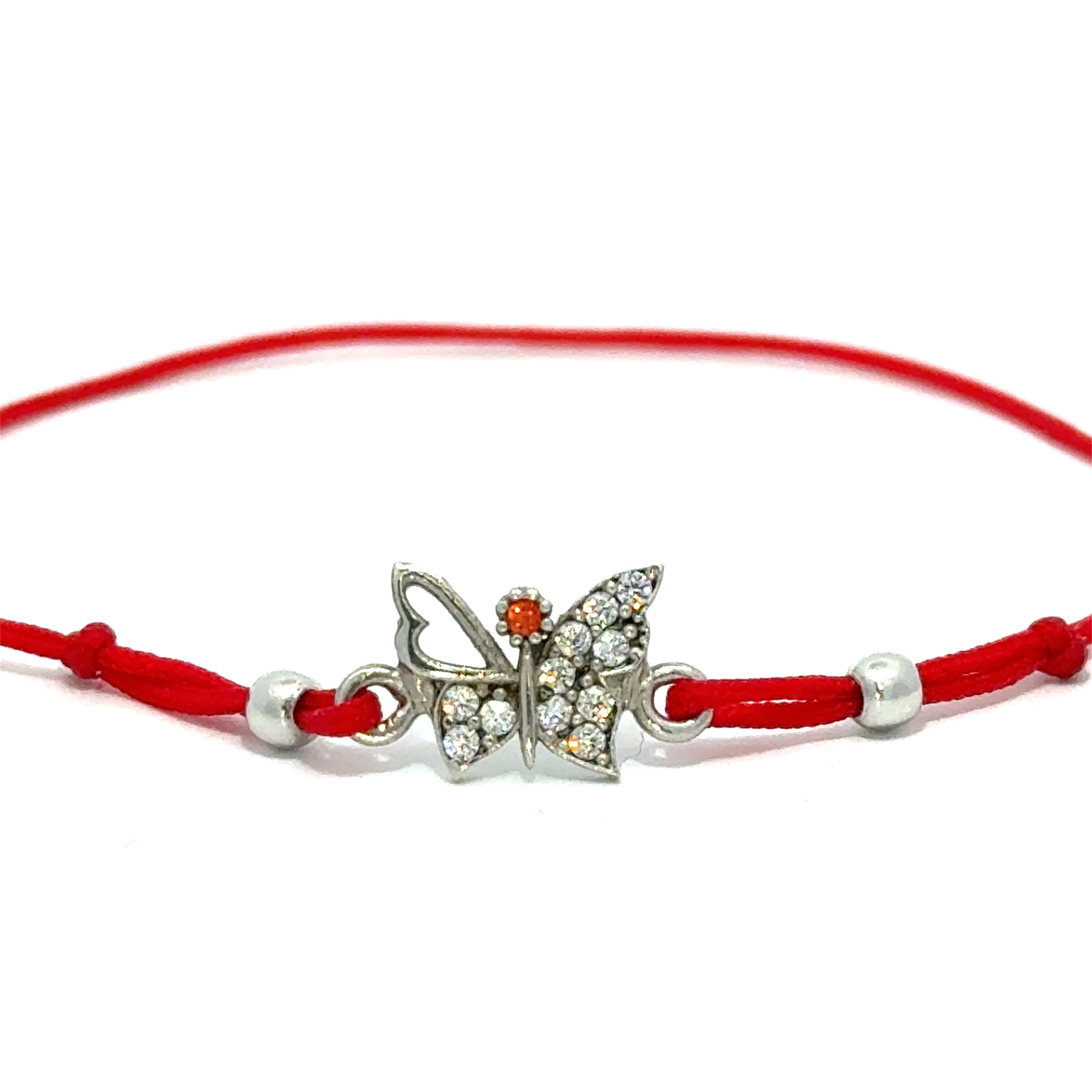 Brățară copii Fluture, argint + zirconia+sfoară roșie