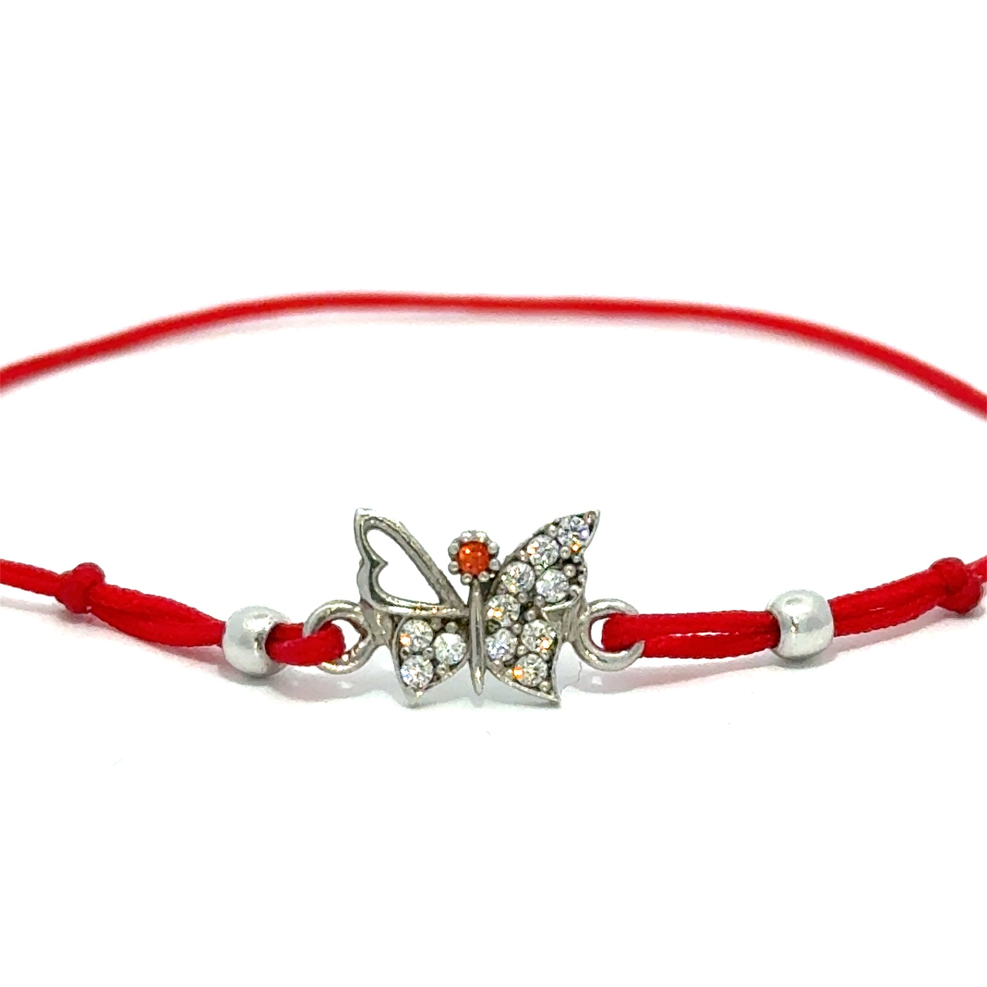 Brățară copii Fluture, argint + zirconia+sfoară roșie