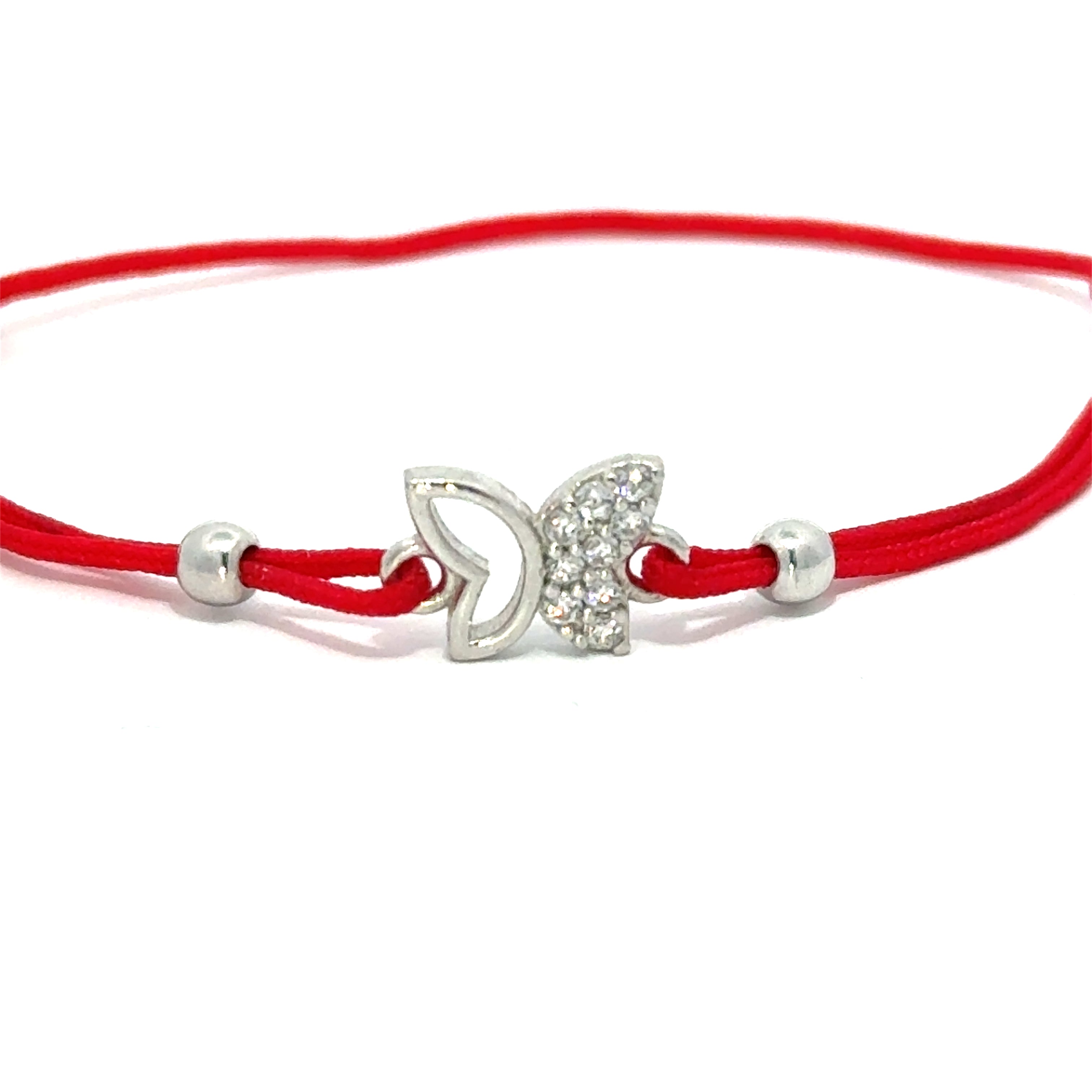 Brățară copii Flure mic, argint + zirconia+sfoară roșie