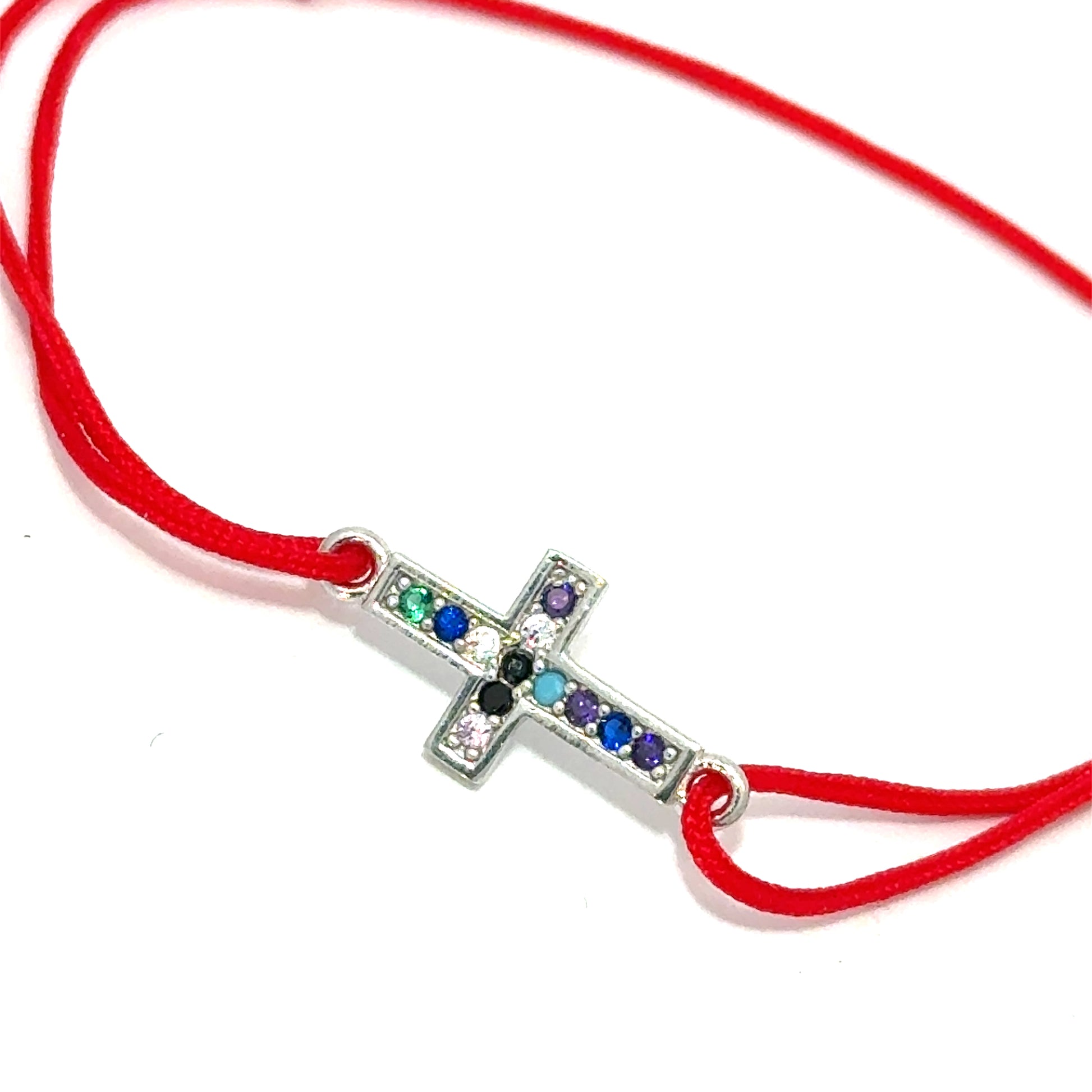 Brățară copii Cruciuliță, argint + zirconia+sfoară roșie