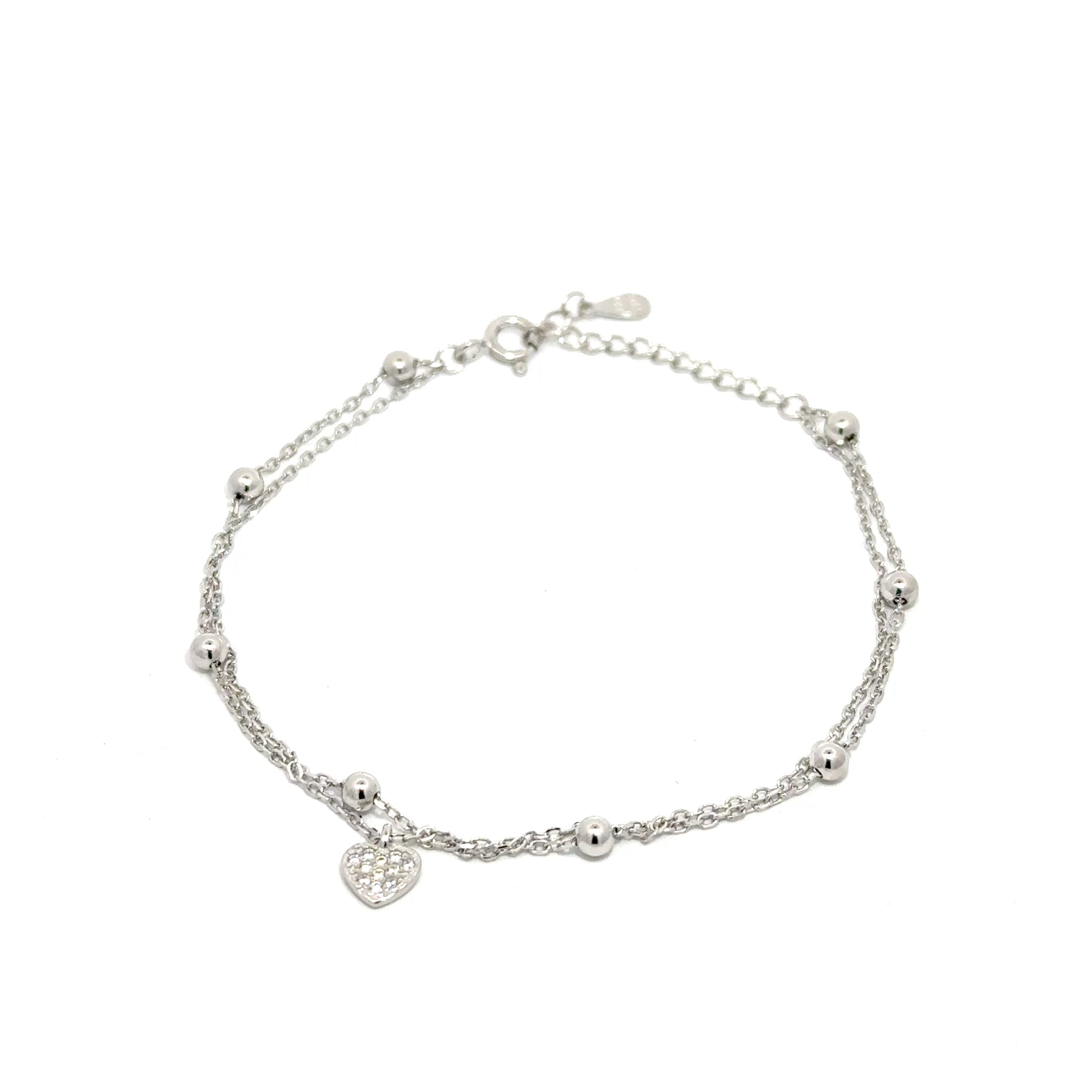 Brățară damă INIMIOARĂ 2 LANȚURI, argint+zirconia