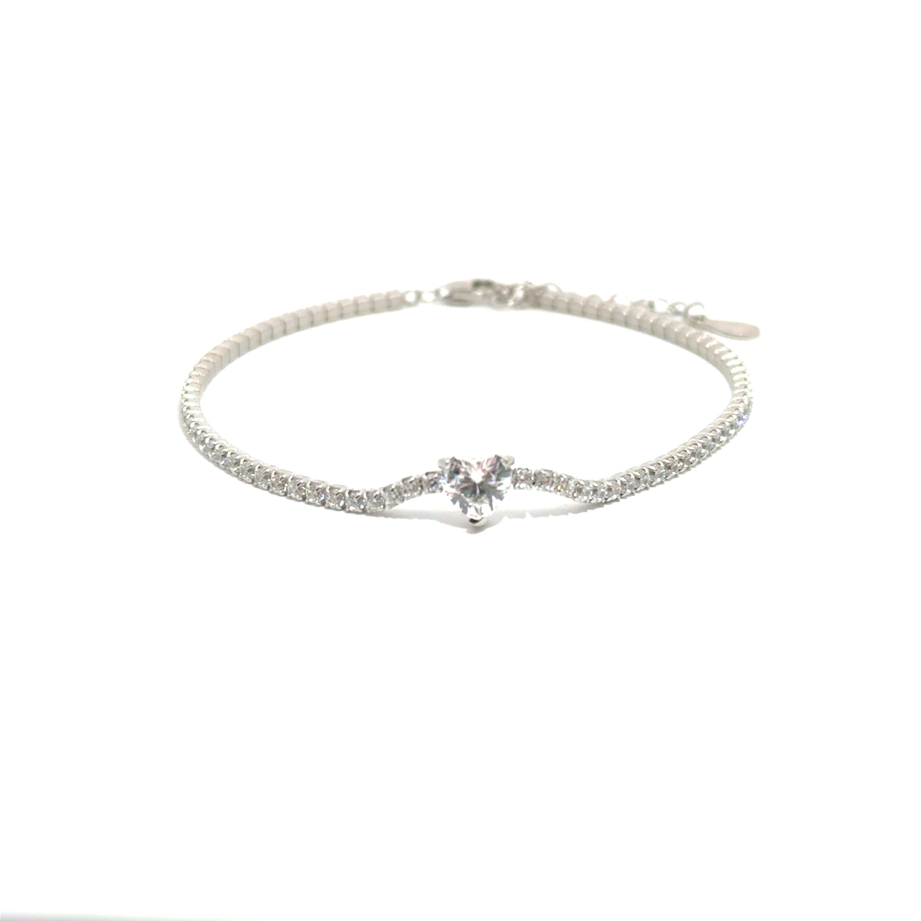 Brățară damă Tennis  INIMĂ DE CRISTAL, argint + zirconia