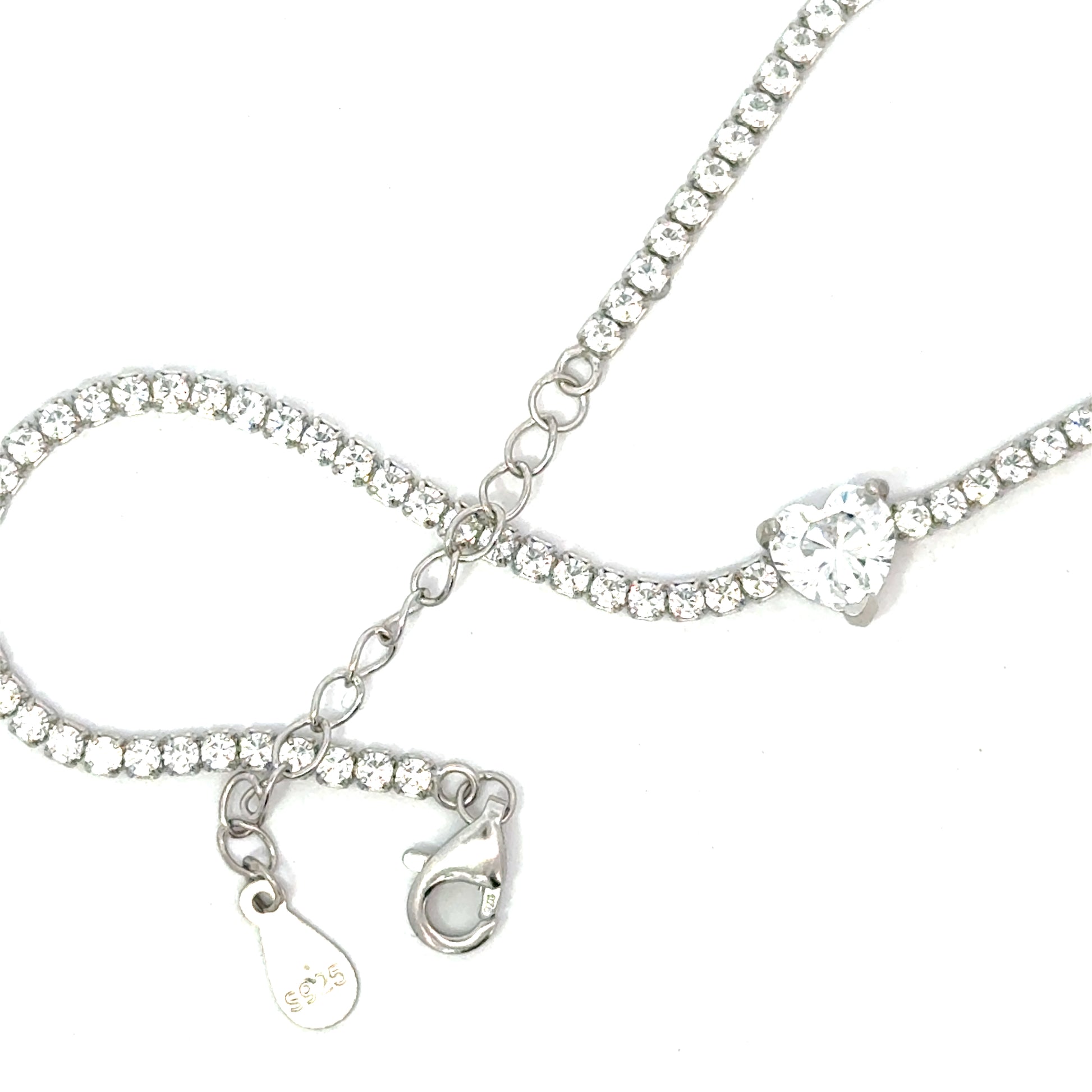 Brățară damă Tennis  INIMĂ DE CRISTAL, argint + zirconia