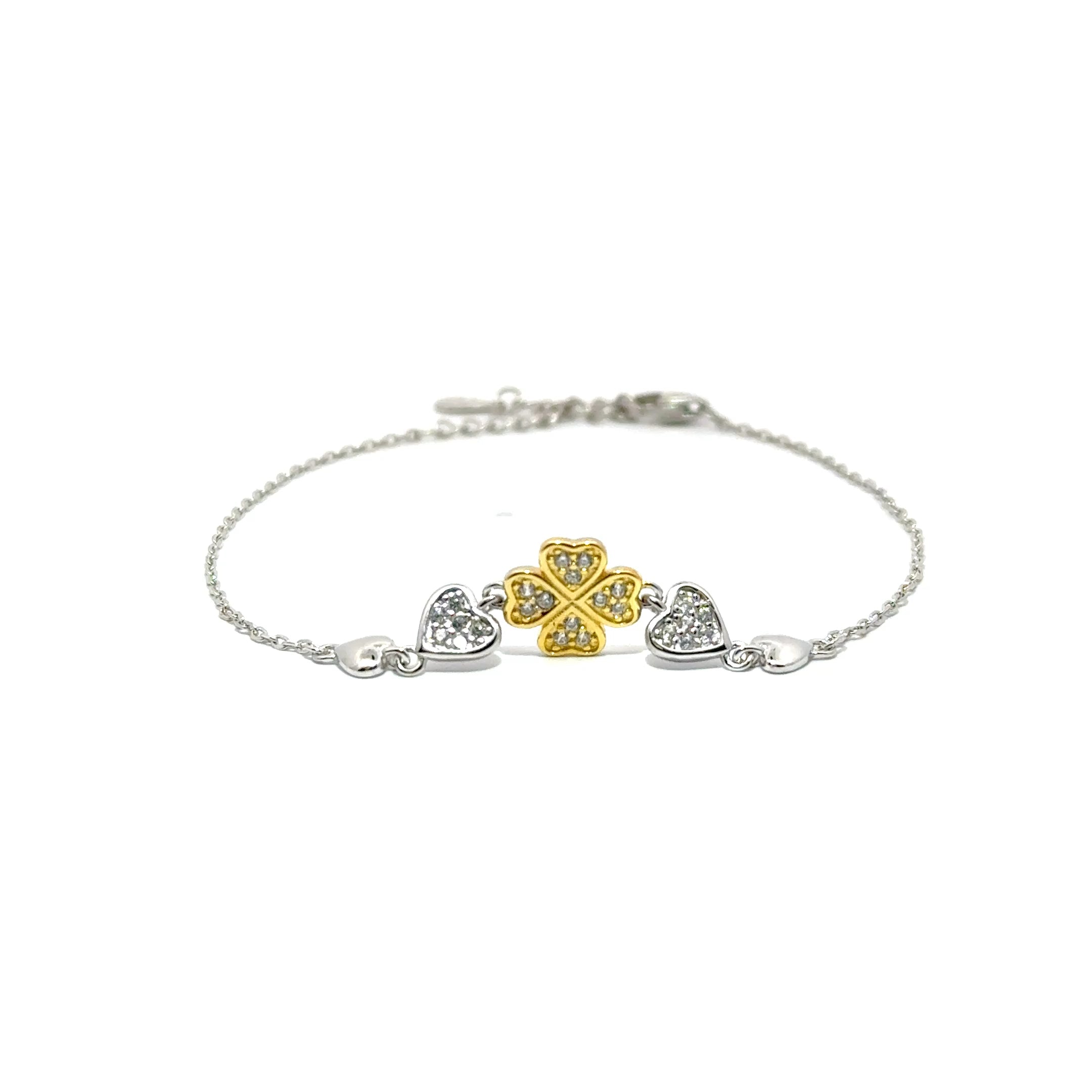 Brățară damă Trifoi Auriu, argint + zirconia