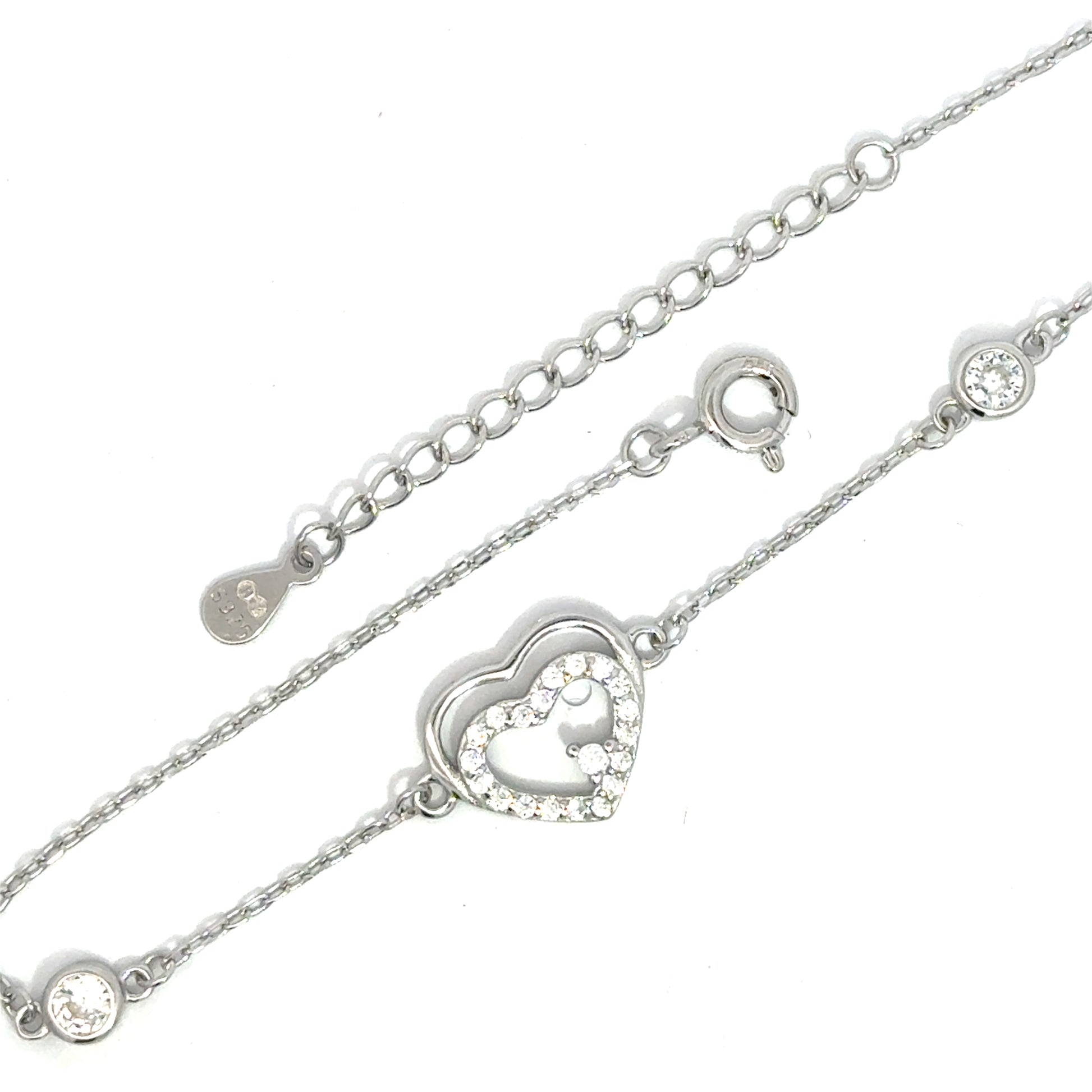Brățară damă Inimă cu cristale albe, argint + zirconia
