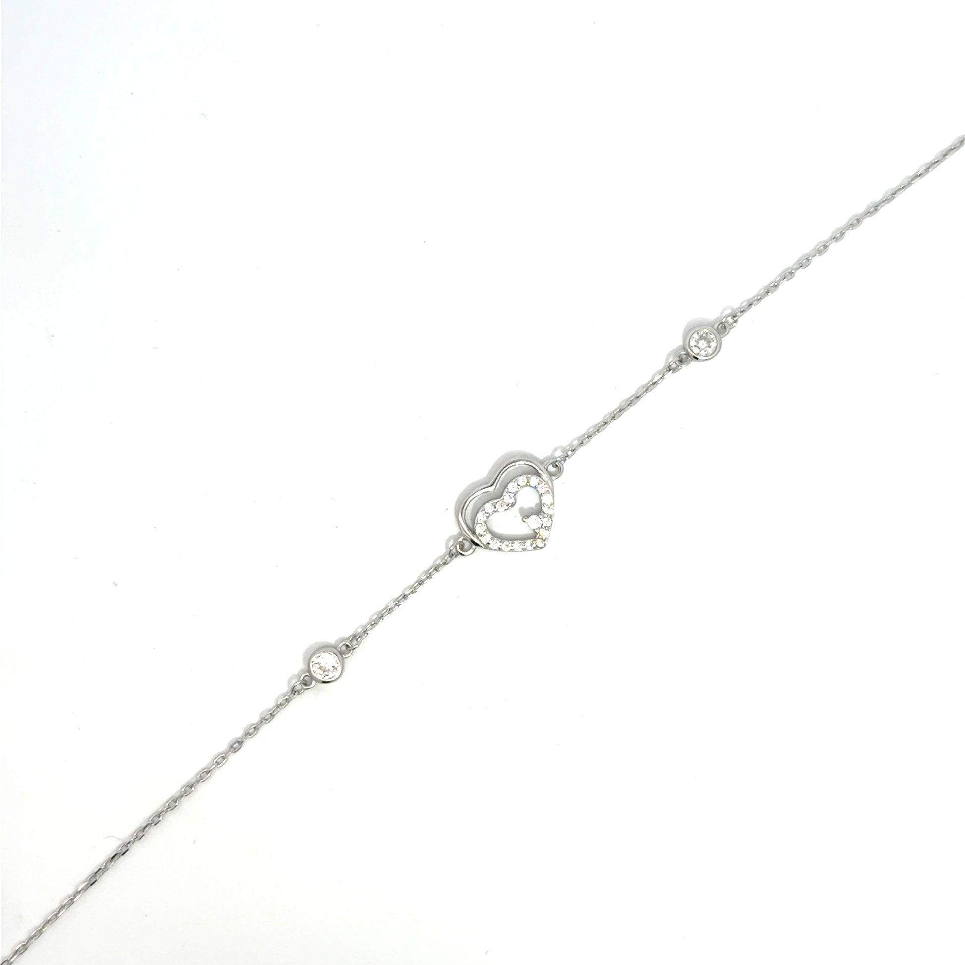 Brățară damă Inimă cu cristale albe, argint + zirconia