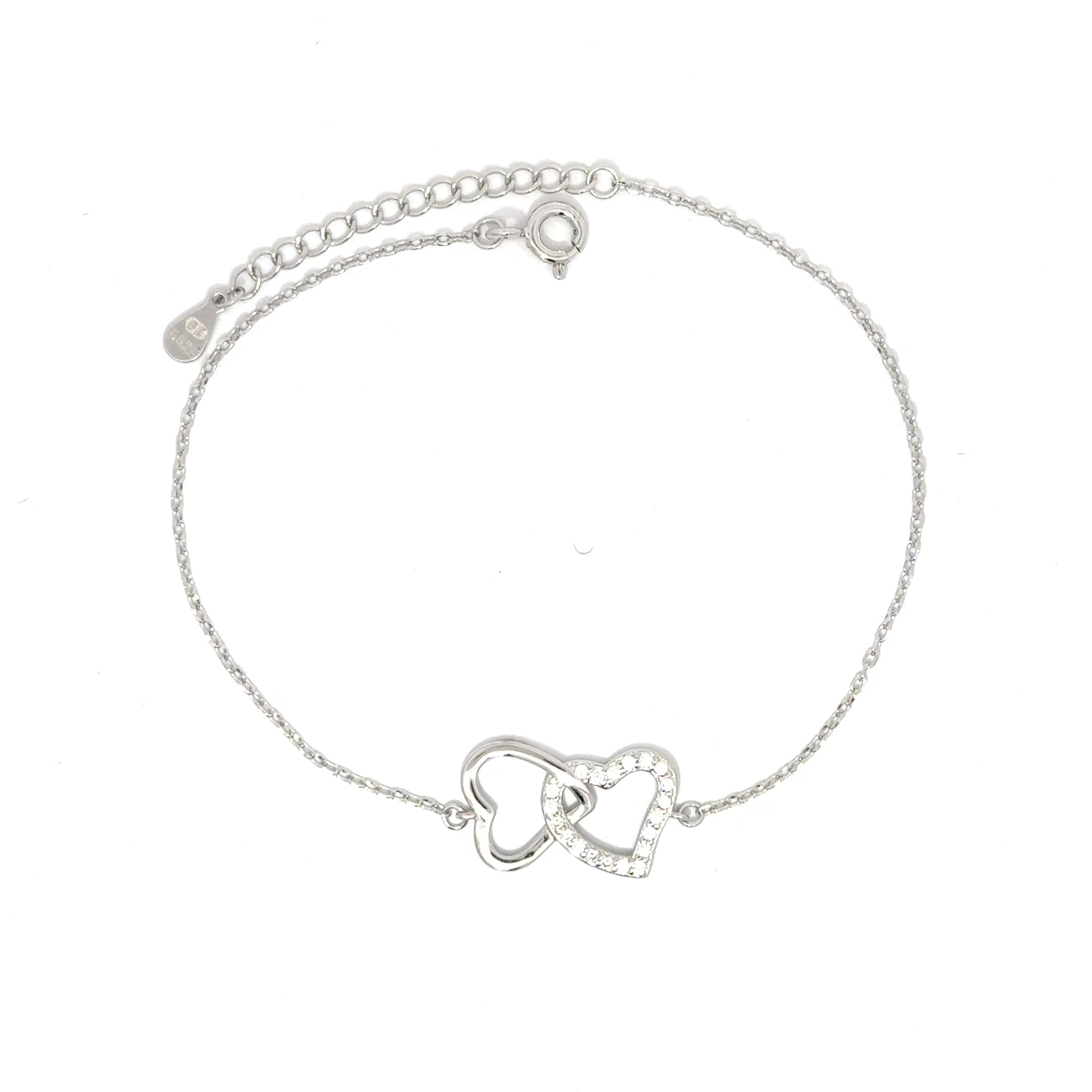 Brățară damă Inimi Îmbrățișate, argint+zirconia