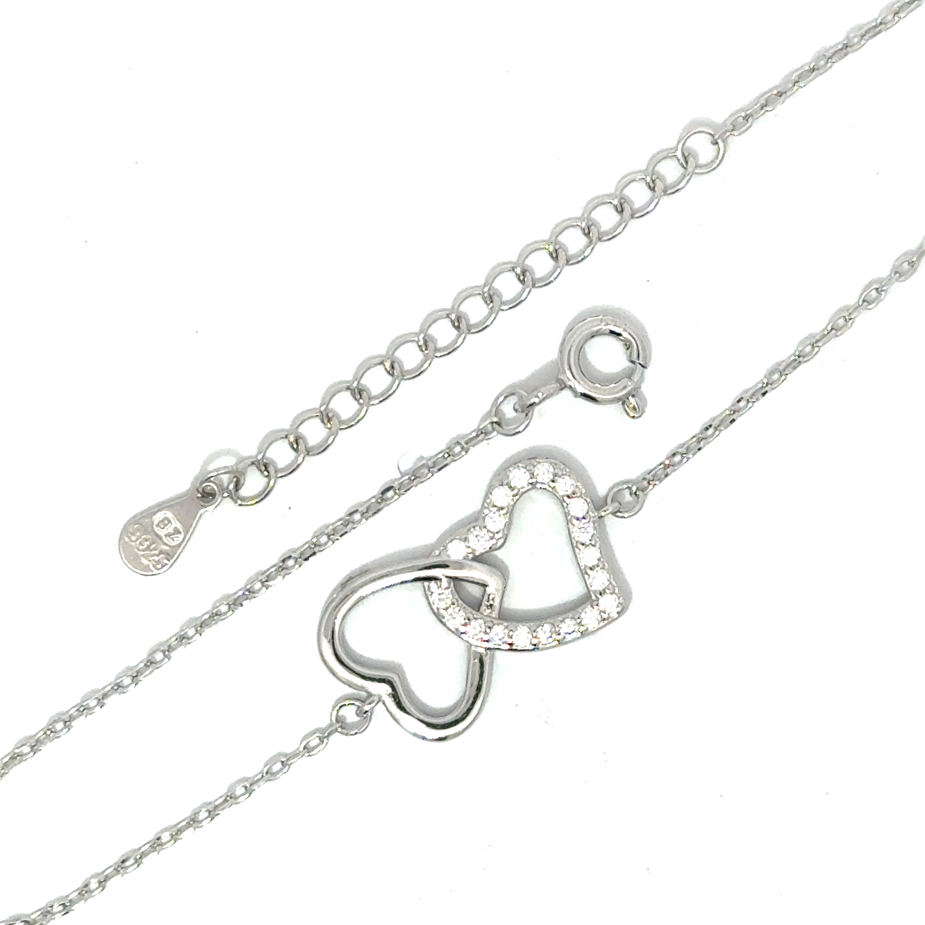 Brățară damă Inimi Îmbrățișate, argint+zirconia