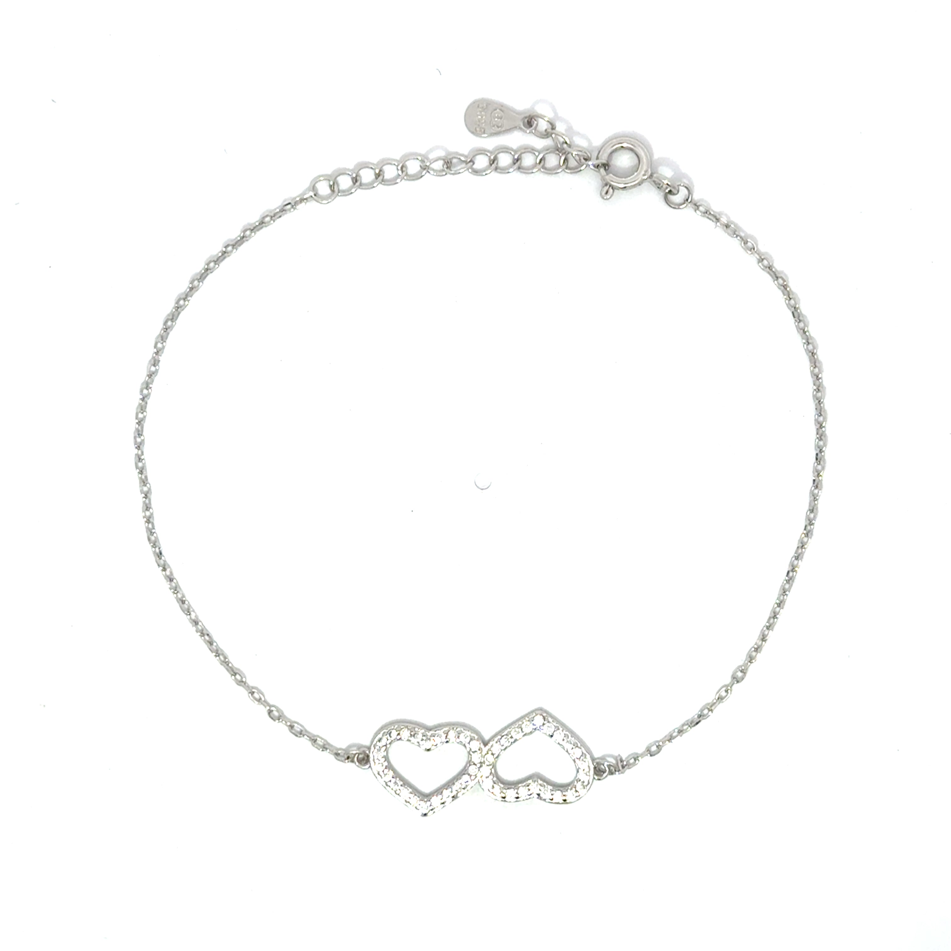 Brățară damă Două Inimi, argint + zirconia