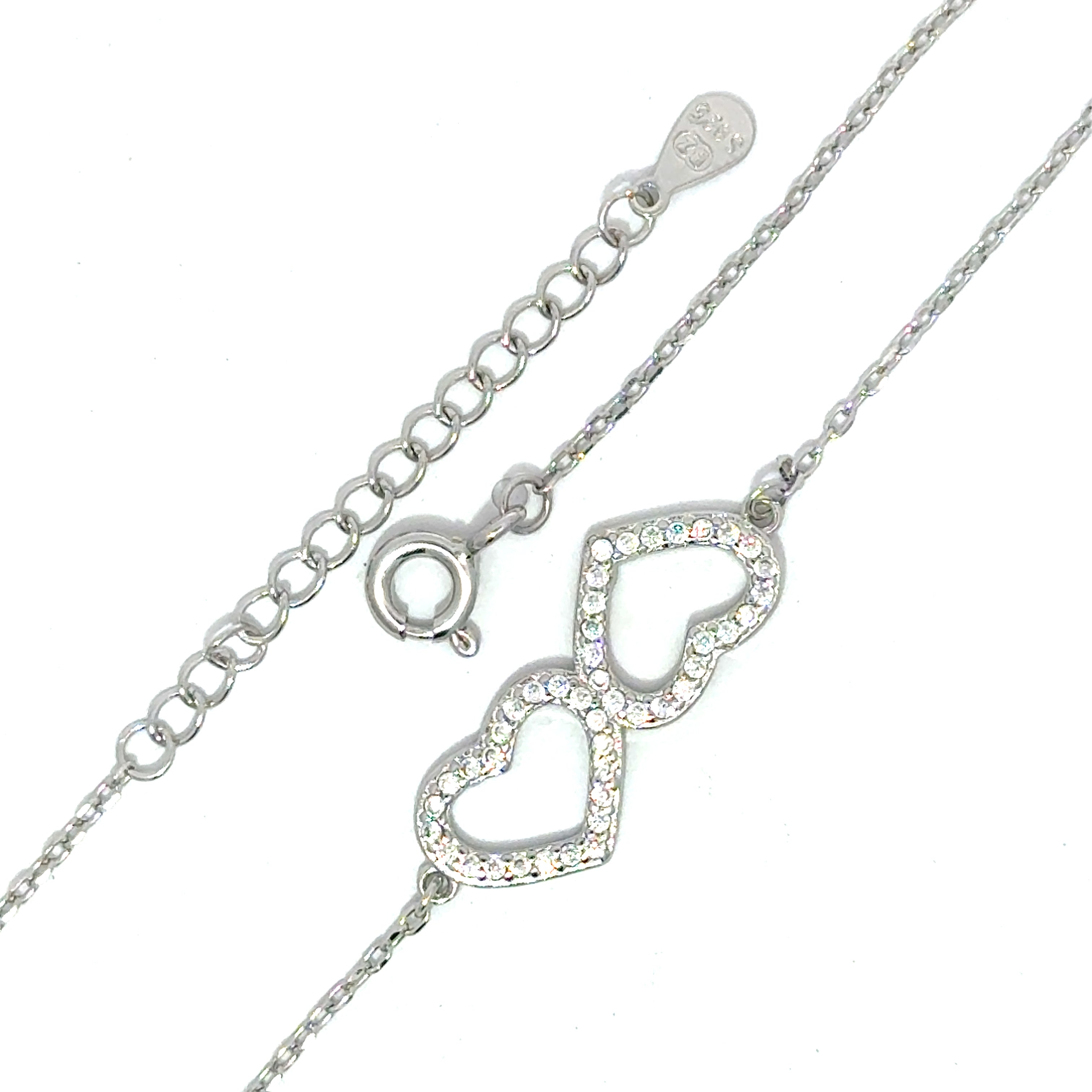 Brățară damă Două Inimi, argint + zirconia