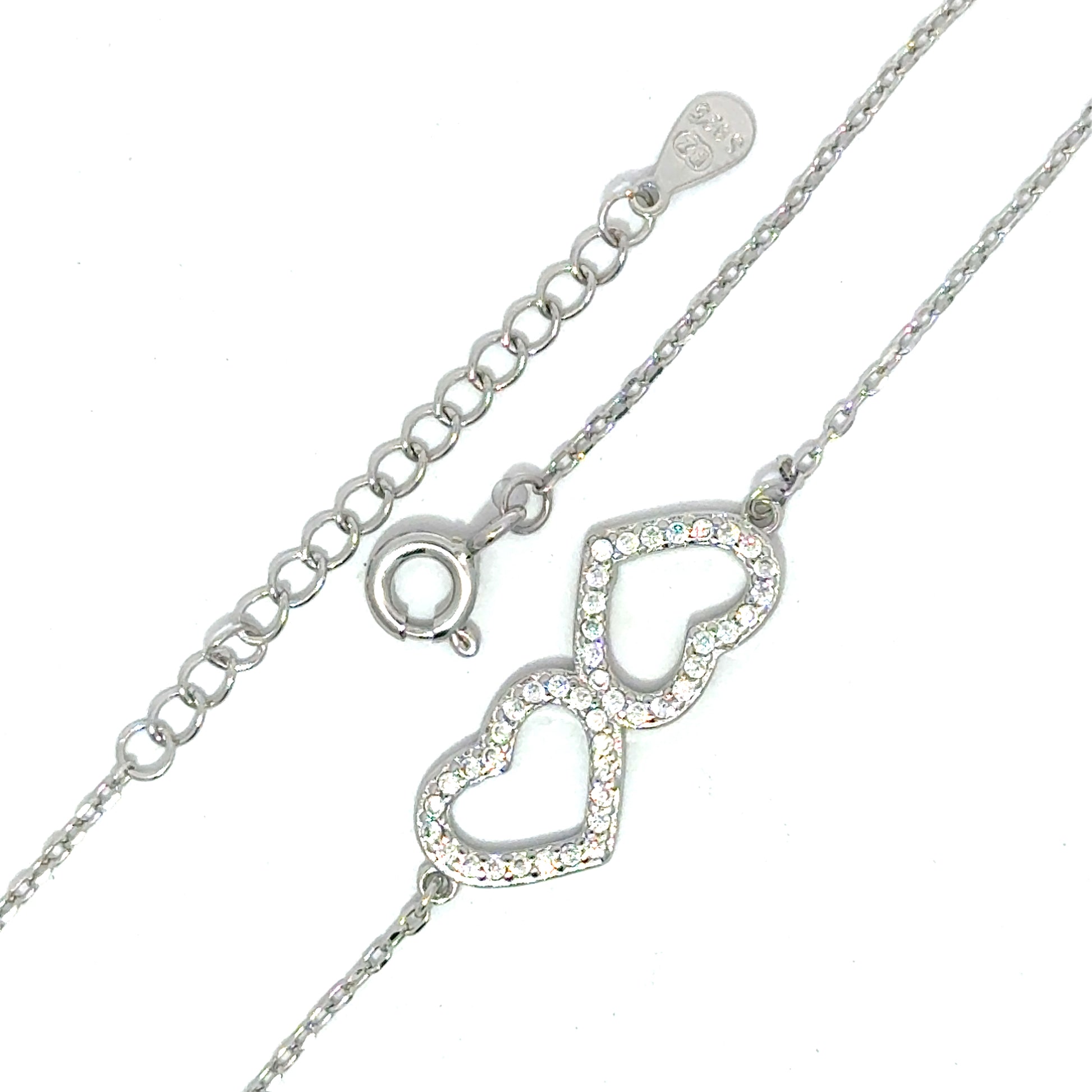 Brățară damă Două Inimi, argint + zirconia