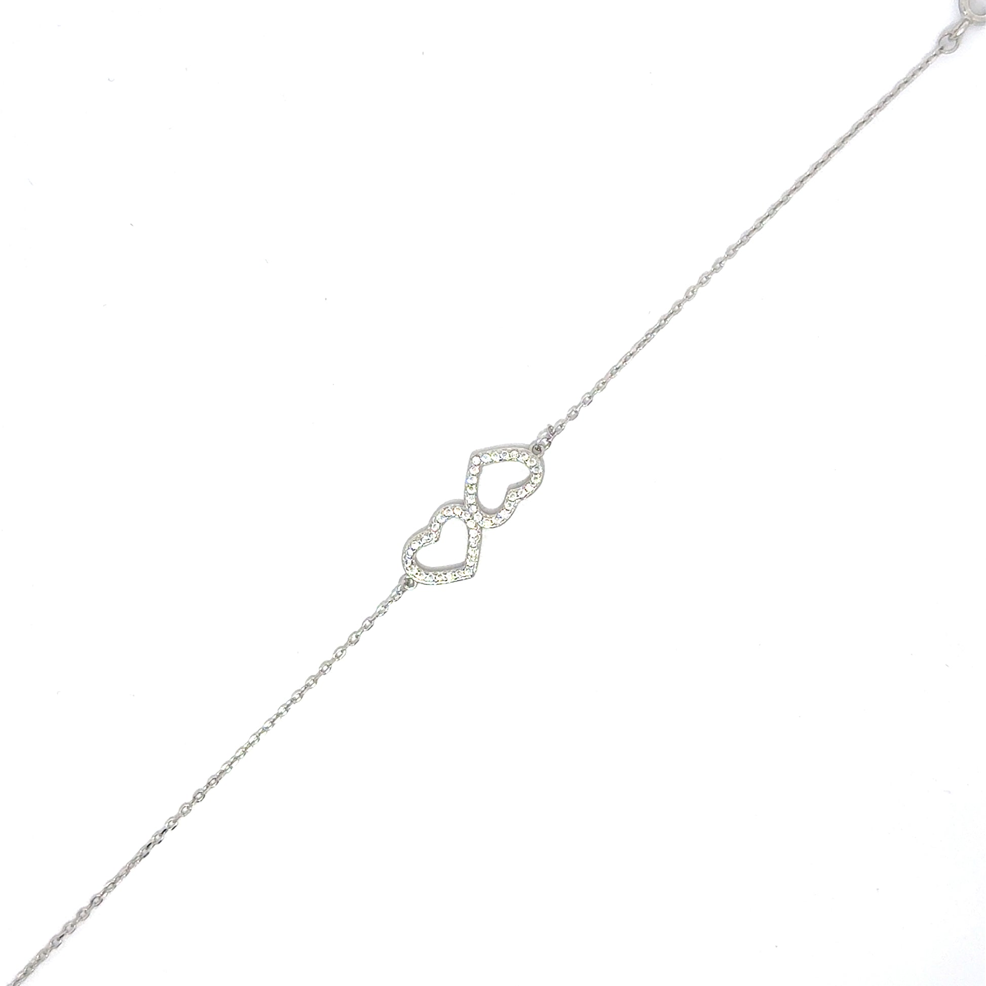 Brățară damă Două Inimi, argint + zirconia