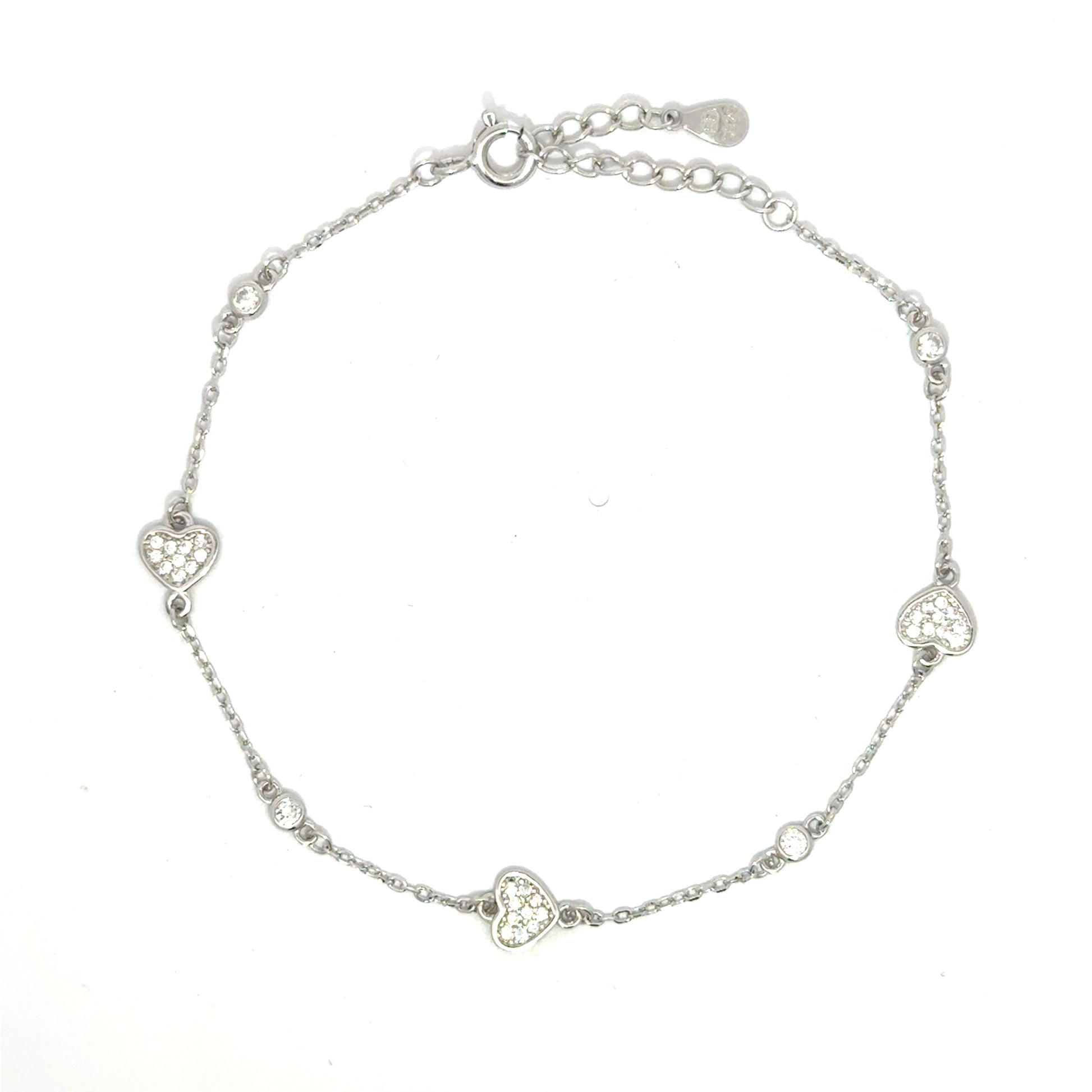 Brățară damă Inimioare cu cristale albe, argint + zirconia
