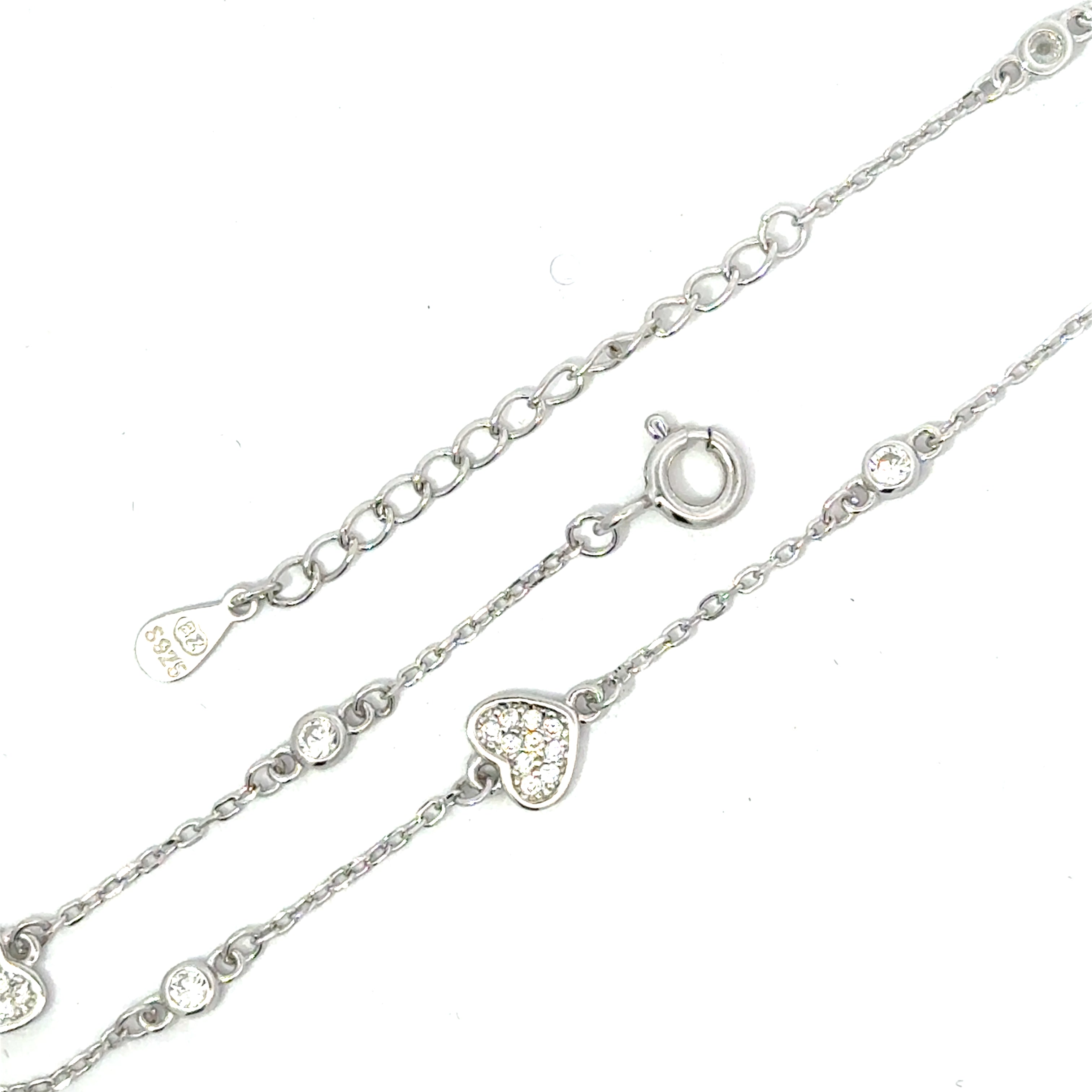 Brățară damă Inimioare cu cristale albe, argint + zirconia