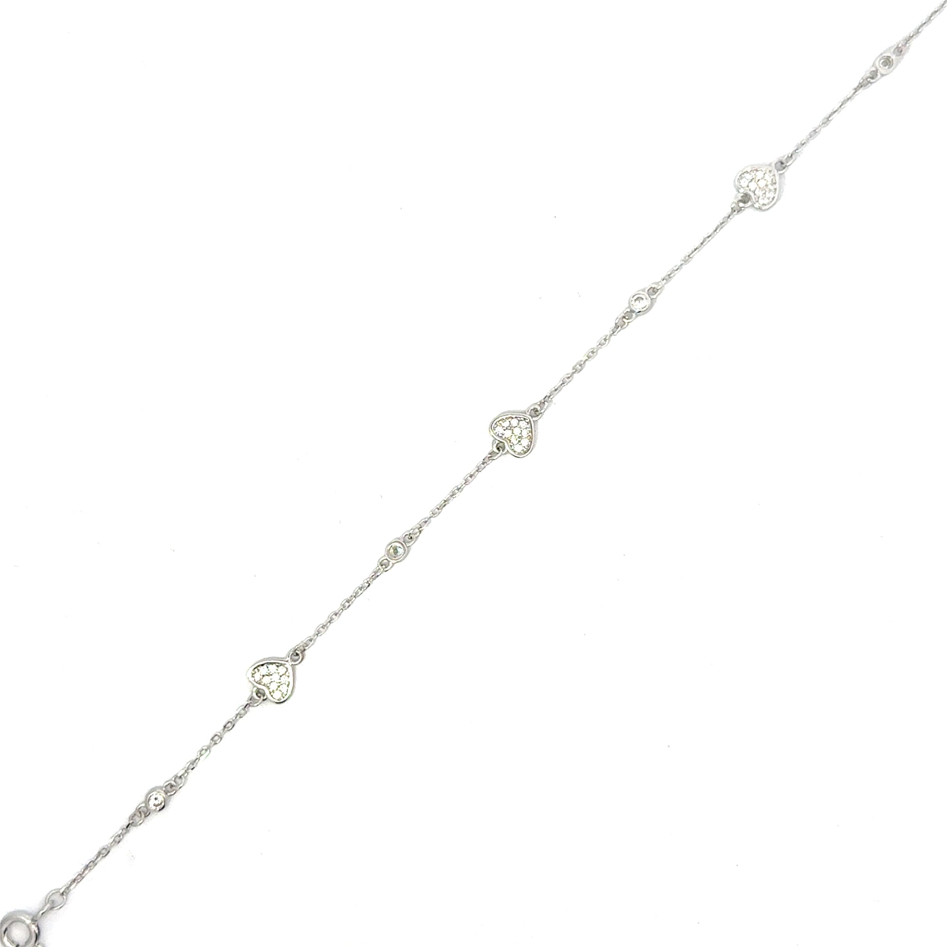 Brățară damă Inimioare cu cristale albe, argint + zirconia