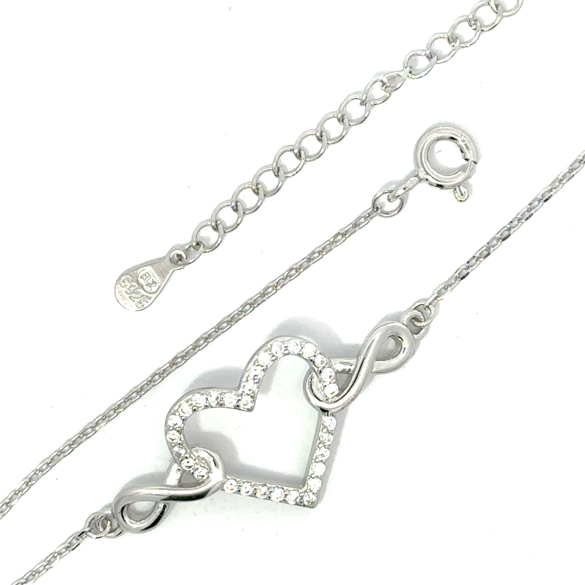 Brățară damă Inimă în brațele infinitului, argint + zirconia