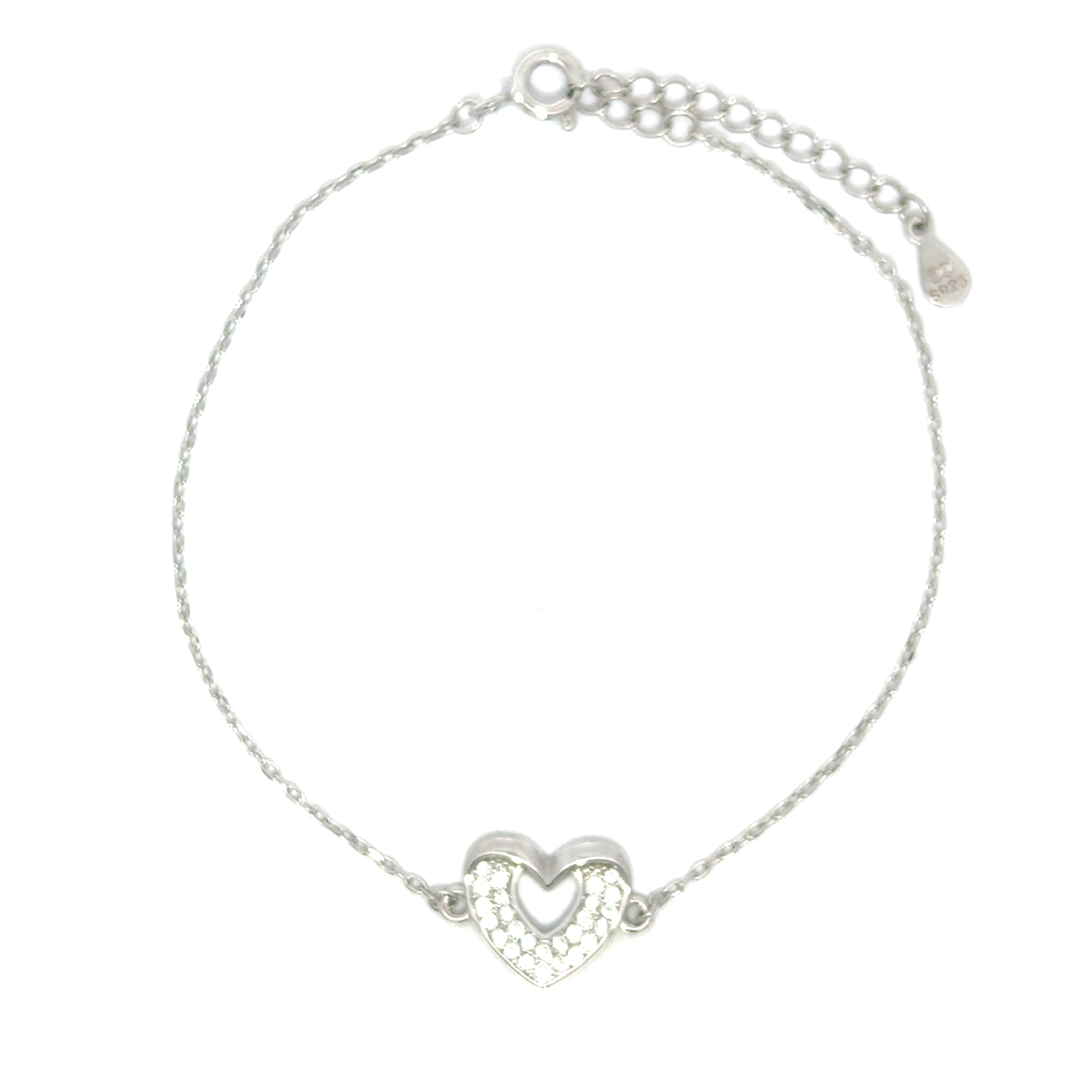 Brățară damă Inimă Pave, argint + zirconia