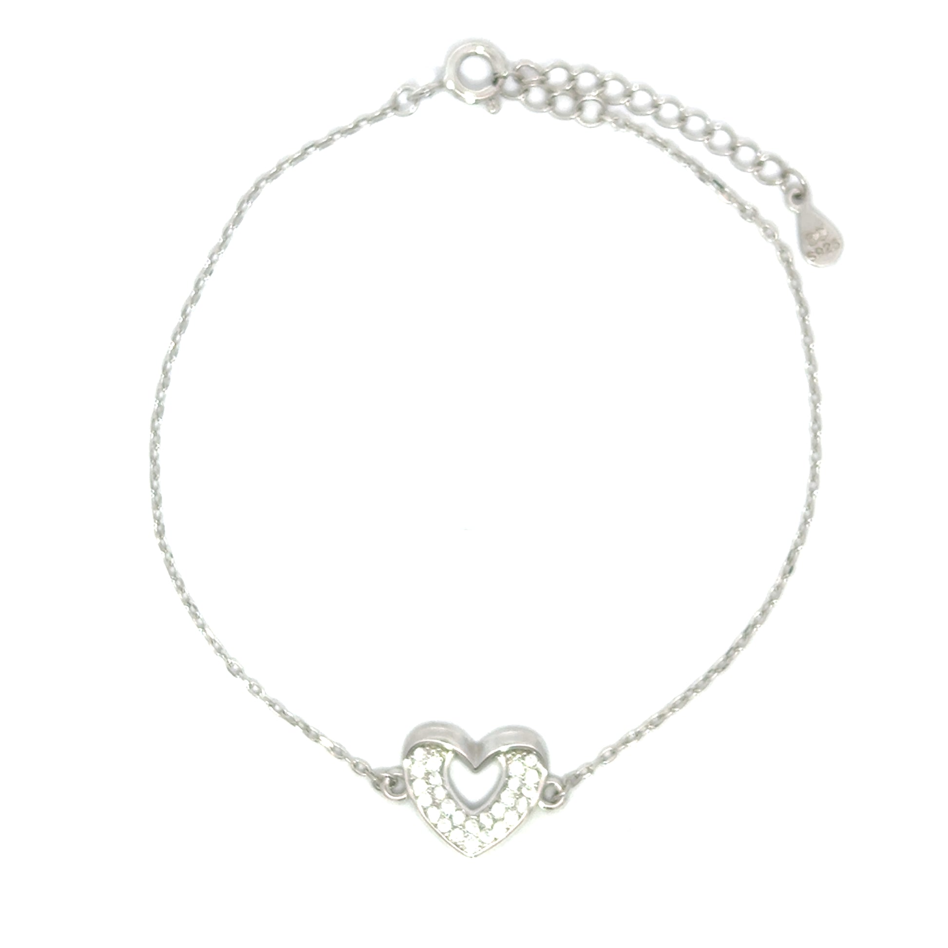 Brățară damă Inimă Pave, argint + zirconia