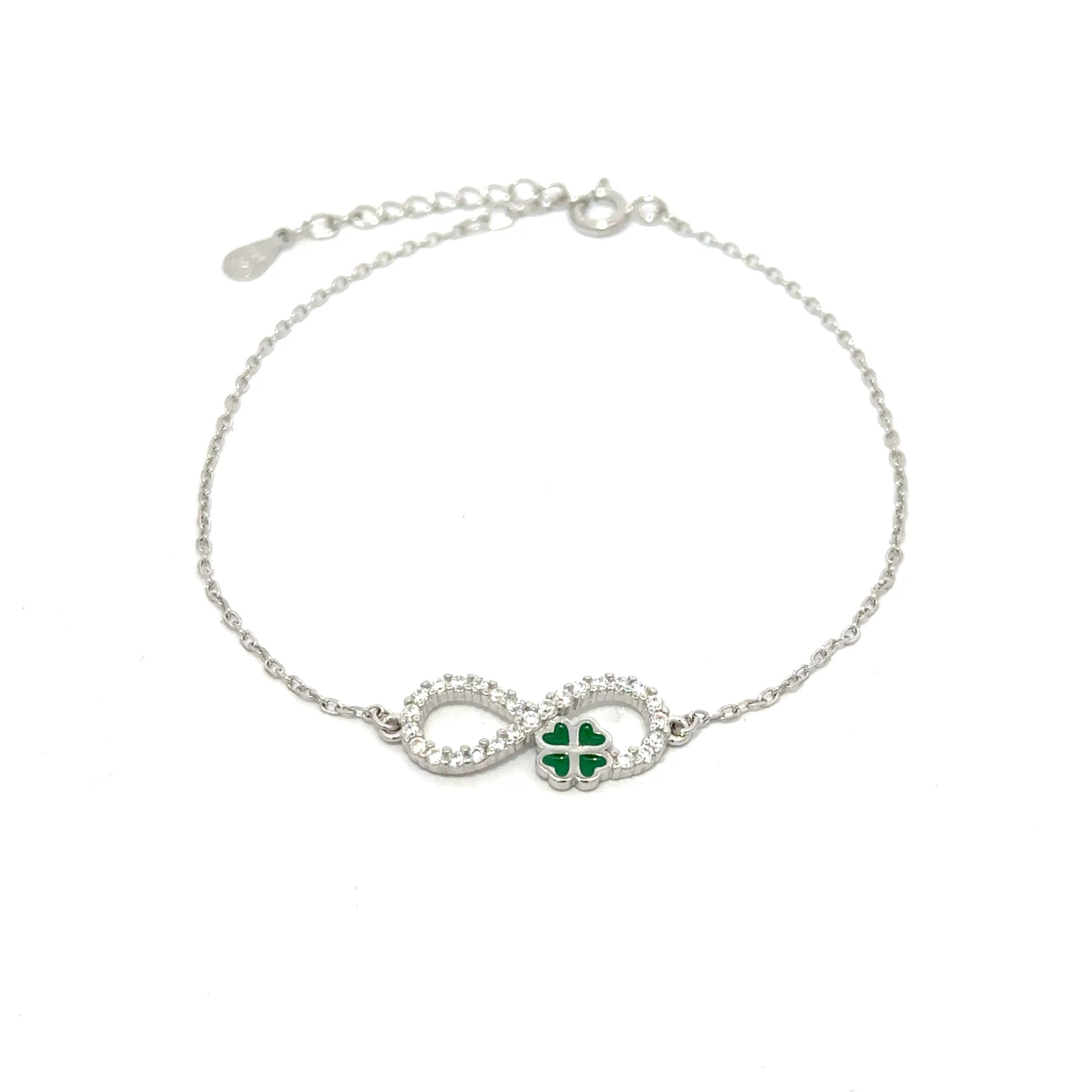 Bratara dama INFINIT-TRIFOI VERDE, argint + zirconia