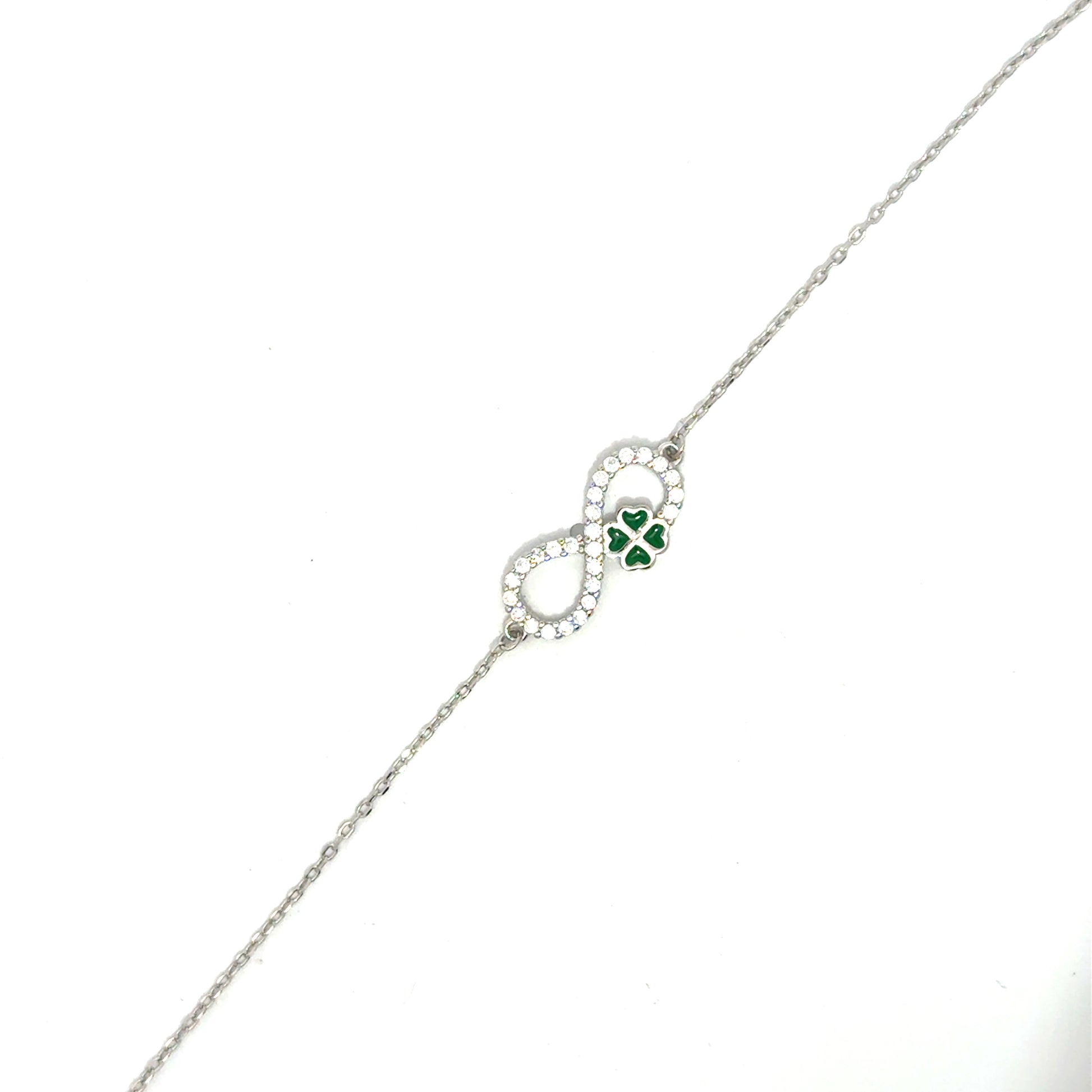 Bratara dama INFINIT-TRIFOI VERDE, argint + zirconia