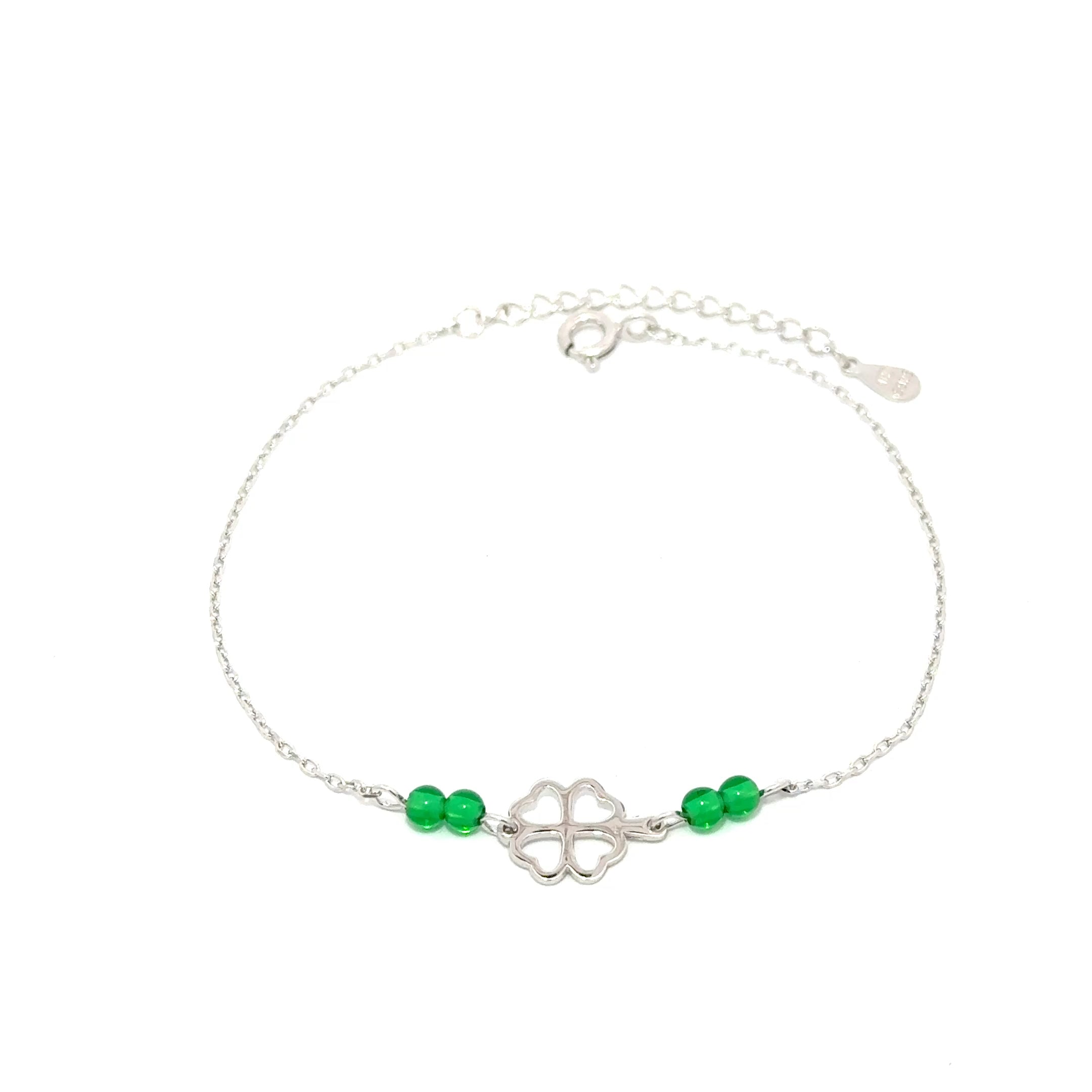 Brățară damă TRIFOI-BILE VERZI, argint rodiat