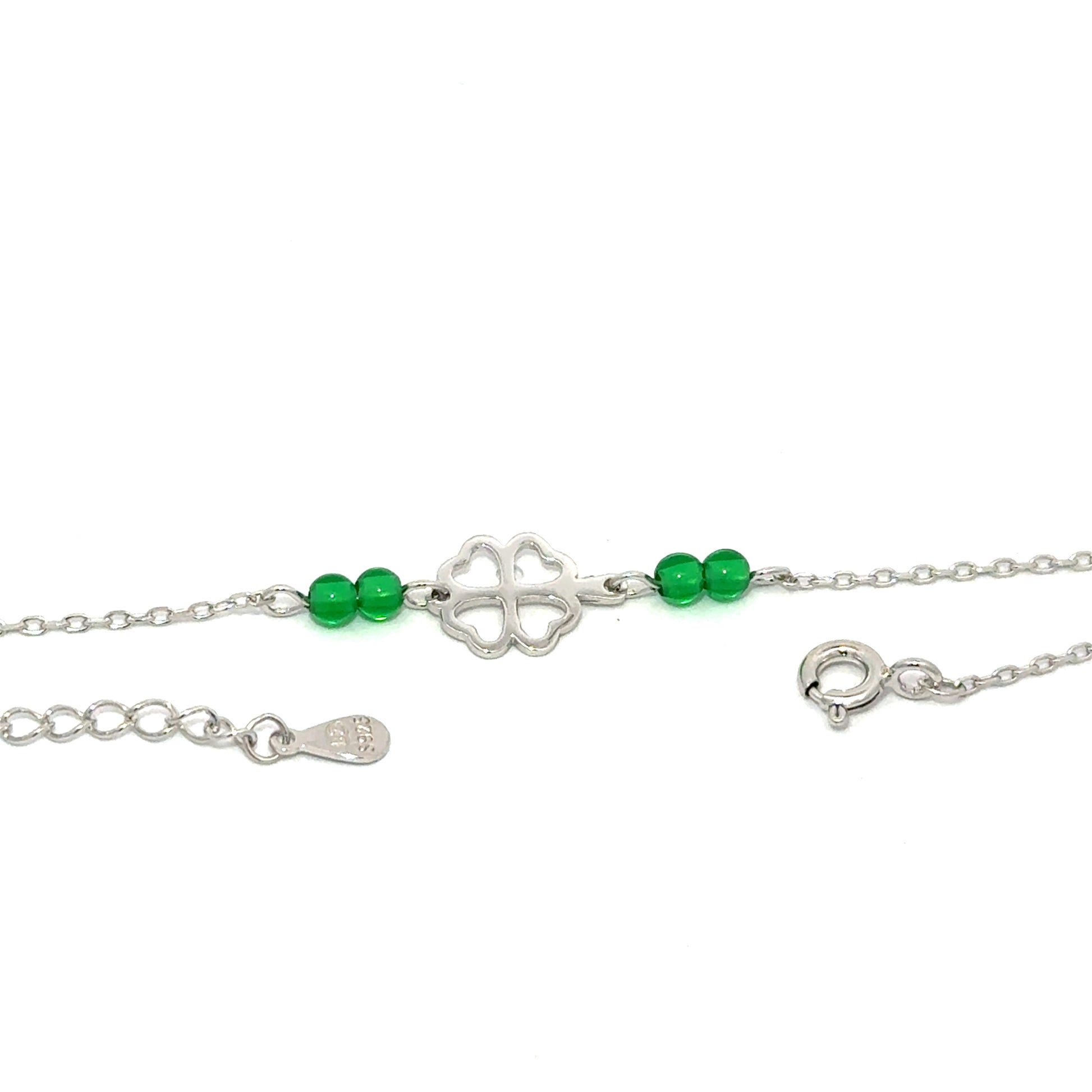 Brățară damă TRIFOI-BILE VERZI, argint rodiat